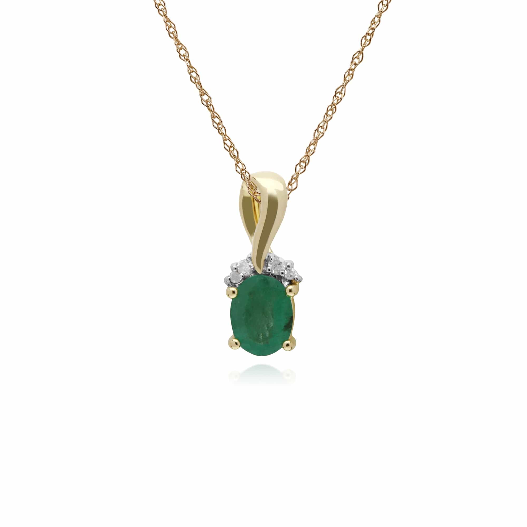 Image of Classic Oval Emerald & Diamond Twisted Bale Pendant in 9ct Yellow Gold