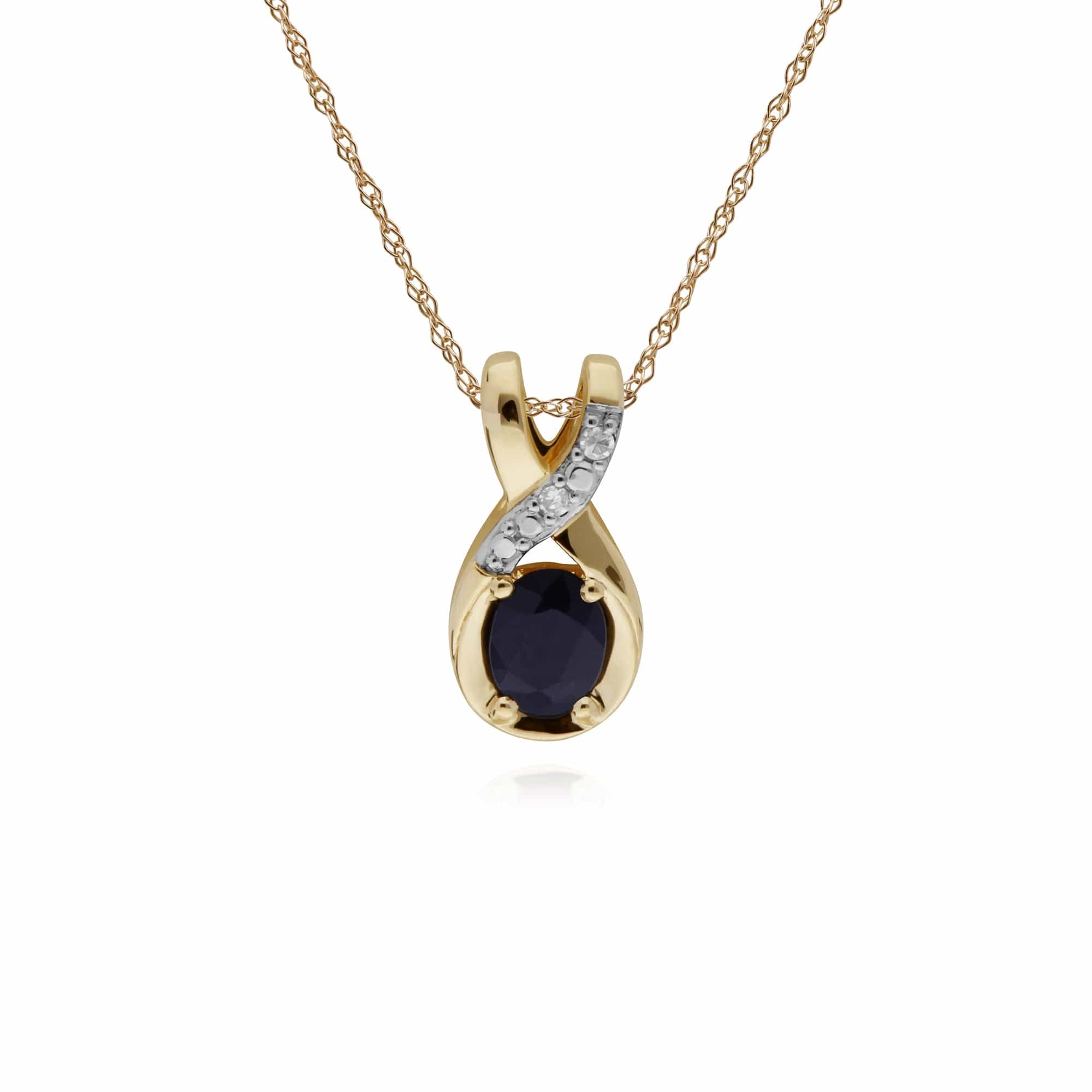 Product photograph of Classic Sapphire Diamond Twisted Bale Pendant In 9ct Gold from Gemondo Jewellery