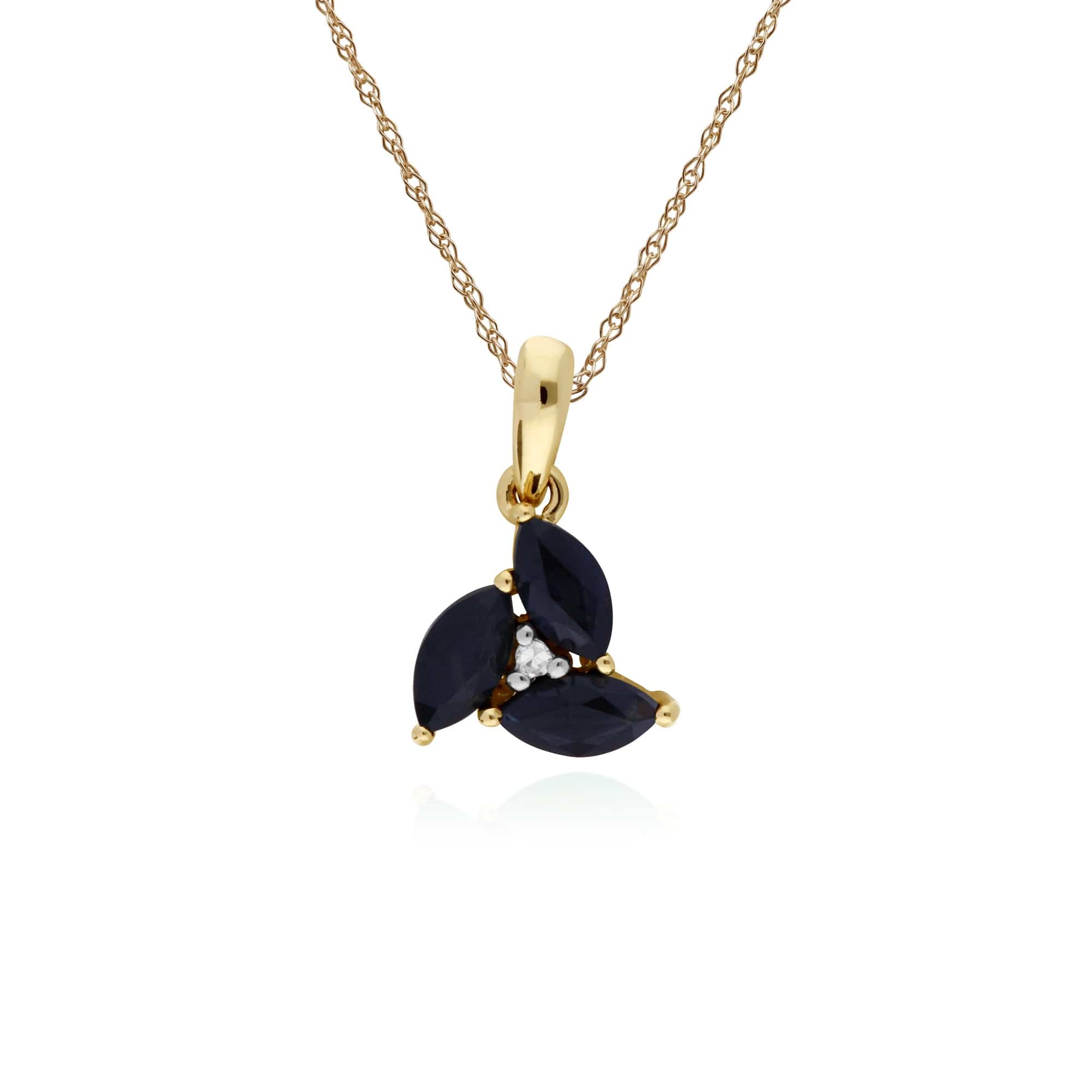 Product photograph of Floral Marquise Sapphire Diamond Cluster Pendant In 9ct Yellow Gold from Gemondo Jewellery