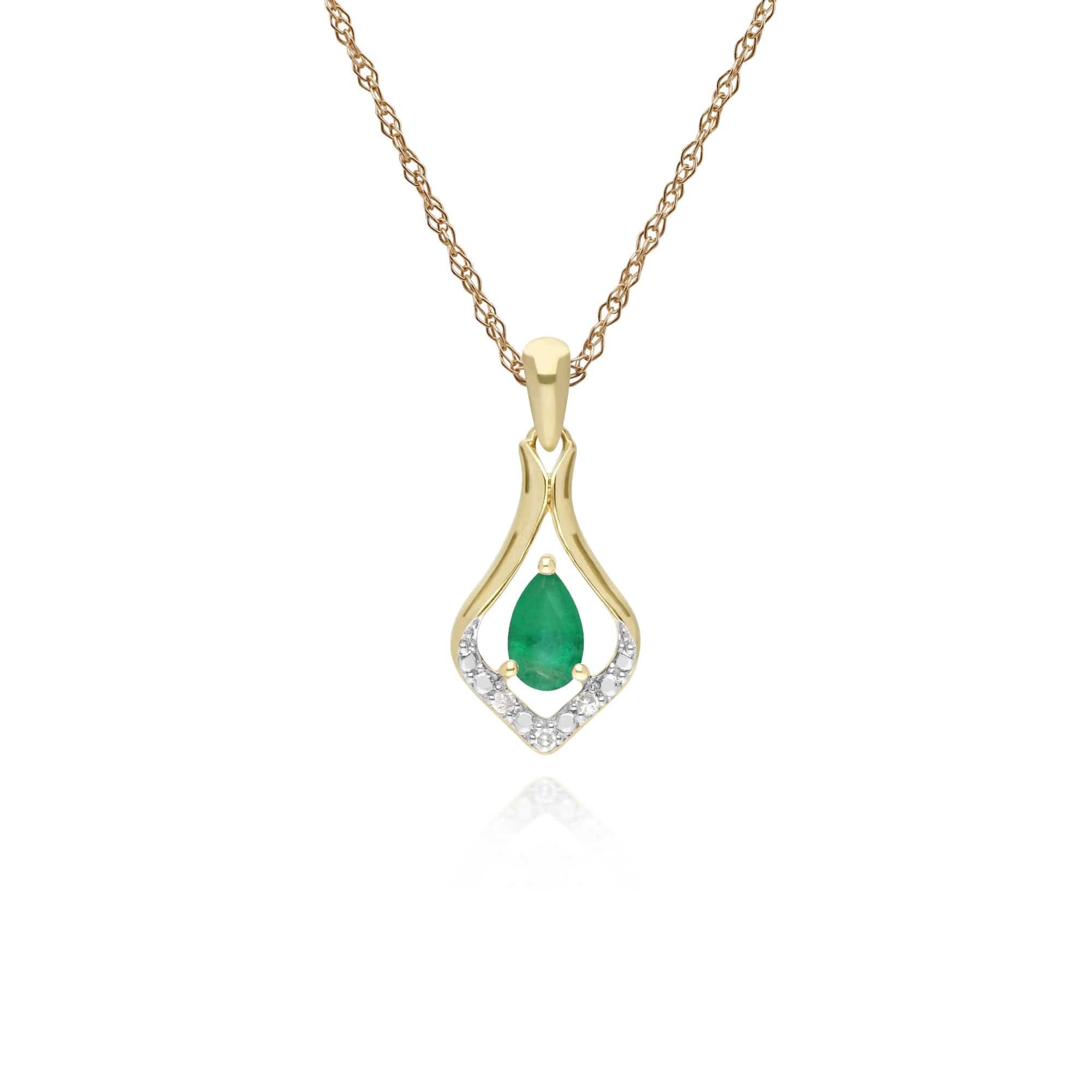 Product photograph of Classic Pear Emerald Three Diamond Leaf Halo Pendant In 9ct Gold from Gemondo Jewellery