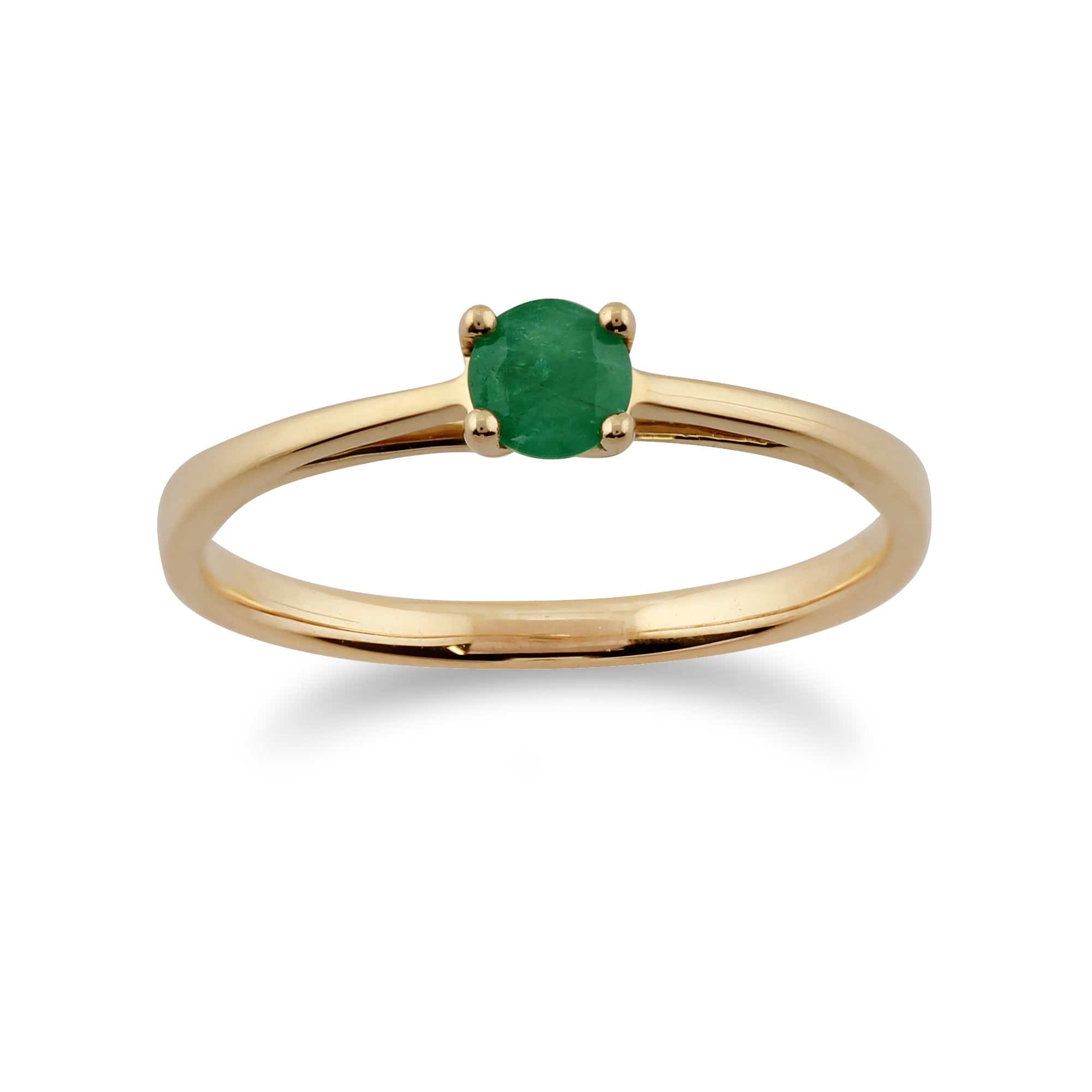 Product photograph of Classic Round Solitaire Emerald Ring In 9ct Yellow Gold from Gemondo Jewellery