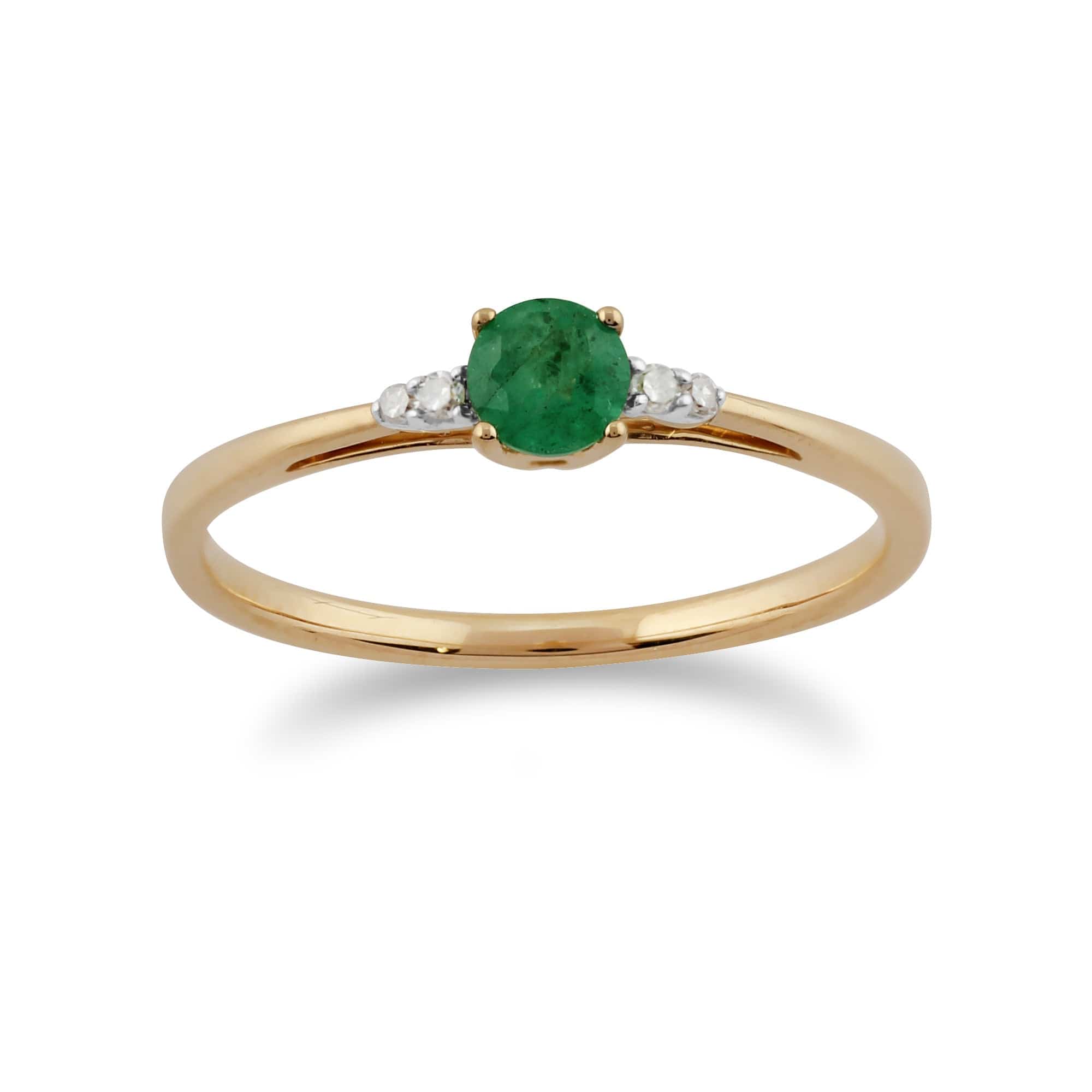 Product photograph of Classic Round Emerald Diamond Ring In 9ct Yellow Gold from Gemondo Jewellery