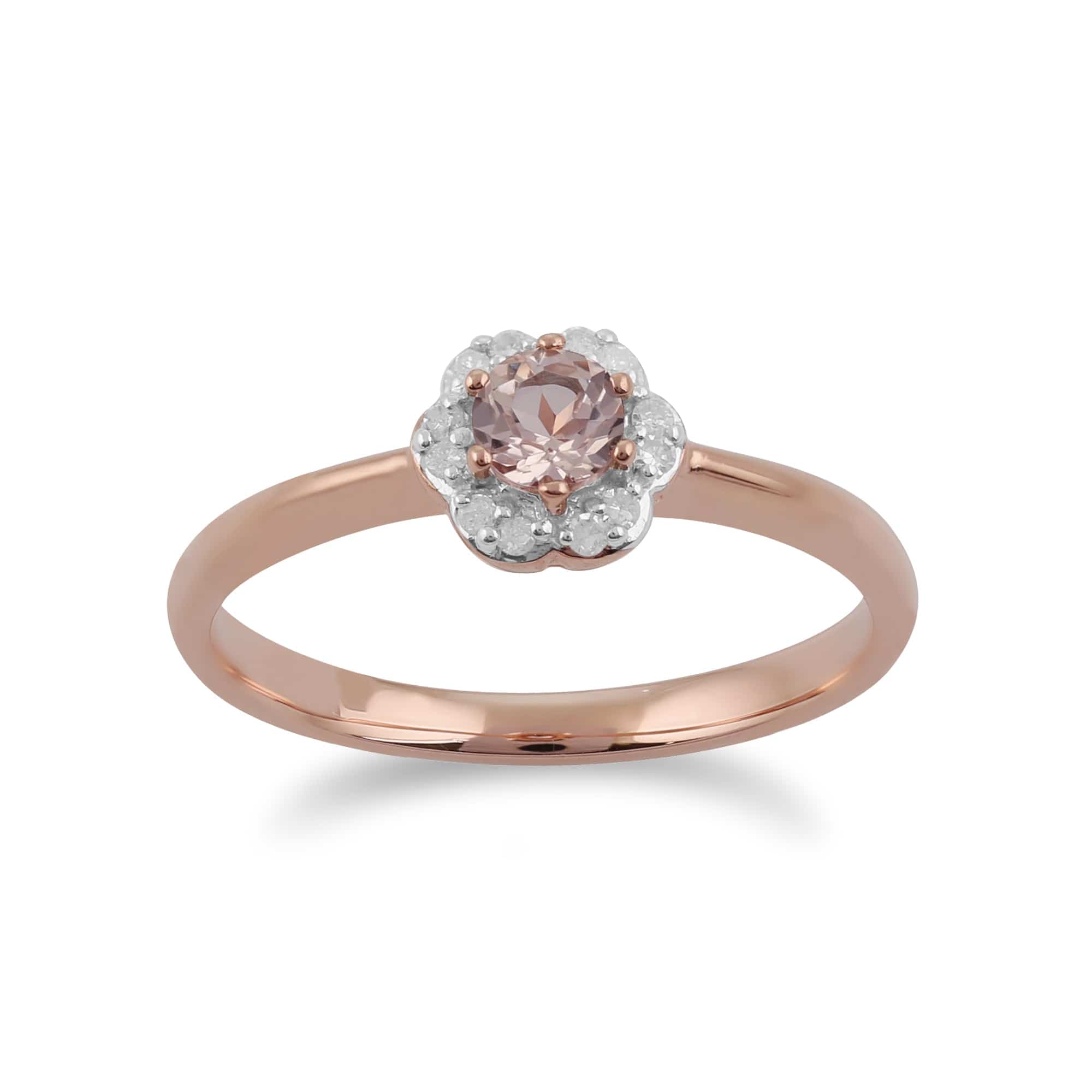 Product photograph of Classic Round Morganite Diamond Floral Ring In 9ct Rose Gold from Gemondo Jewellery