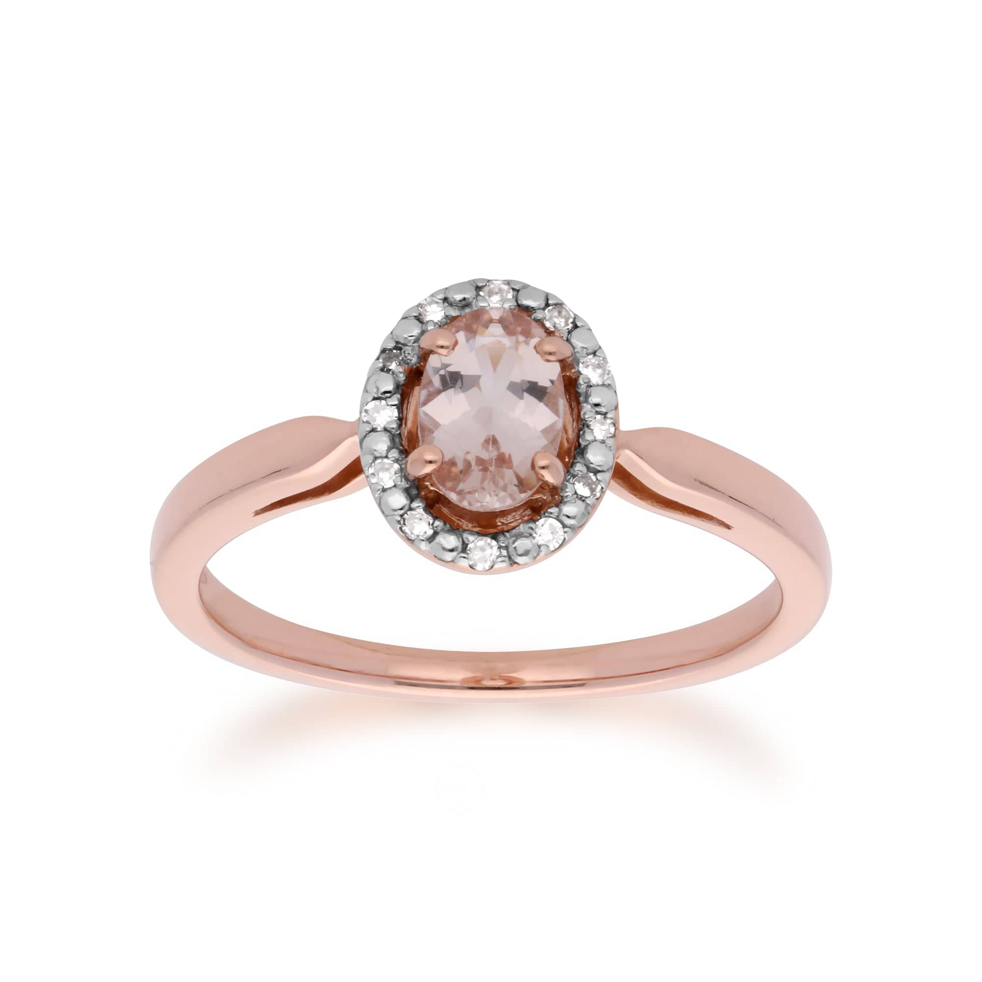 Product photograph of Classic Morganite Diamond Halo Ring In 9ct Rose Gold from Gemondo Jewellery
