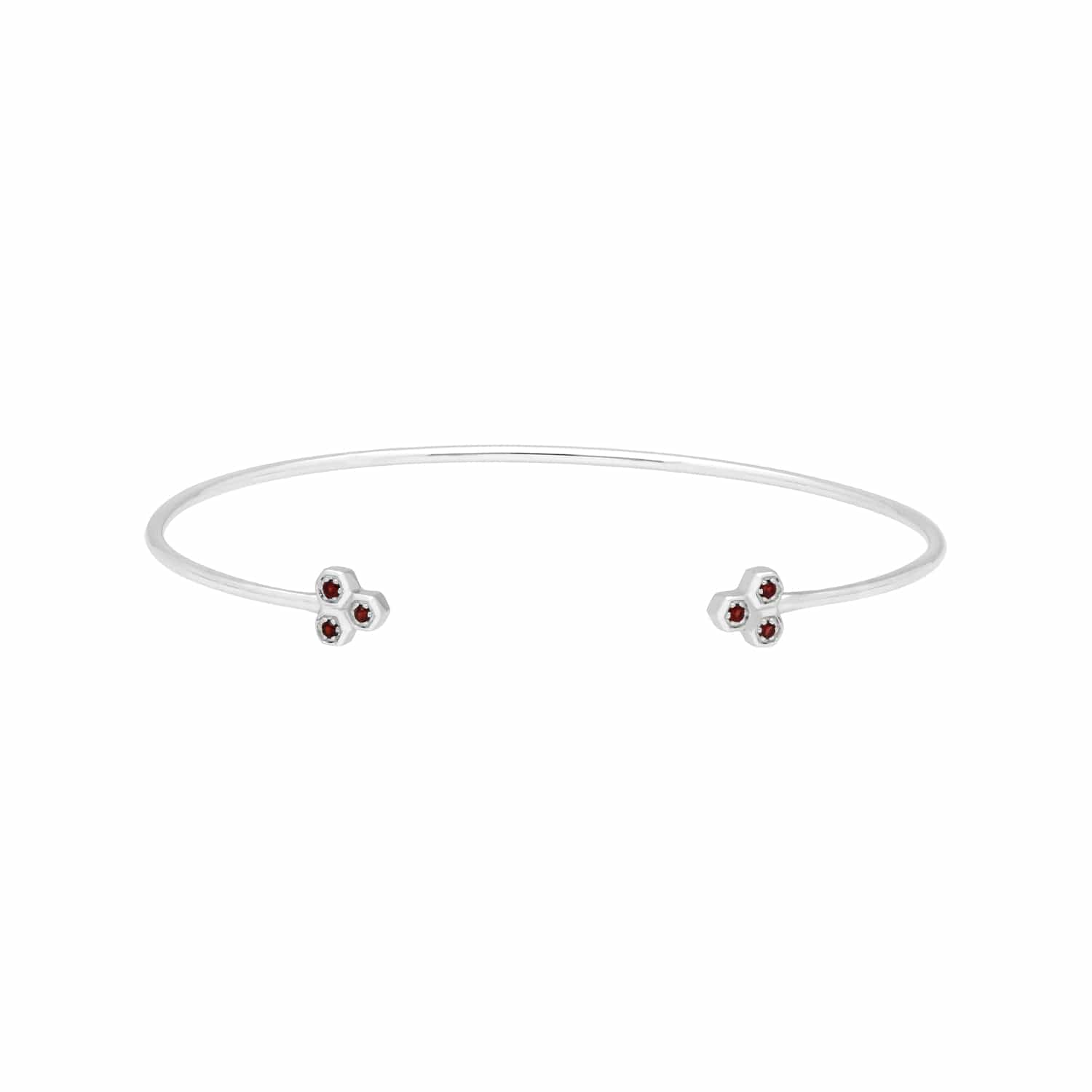 Product photograph of Garnet Trilogy Geometric Bangle In 9ct White Gold from Gemondo Jewellery