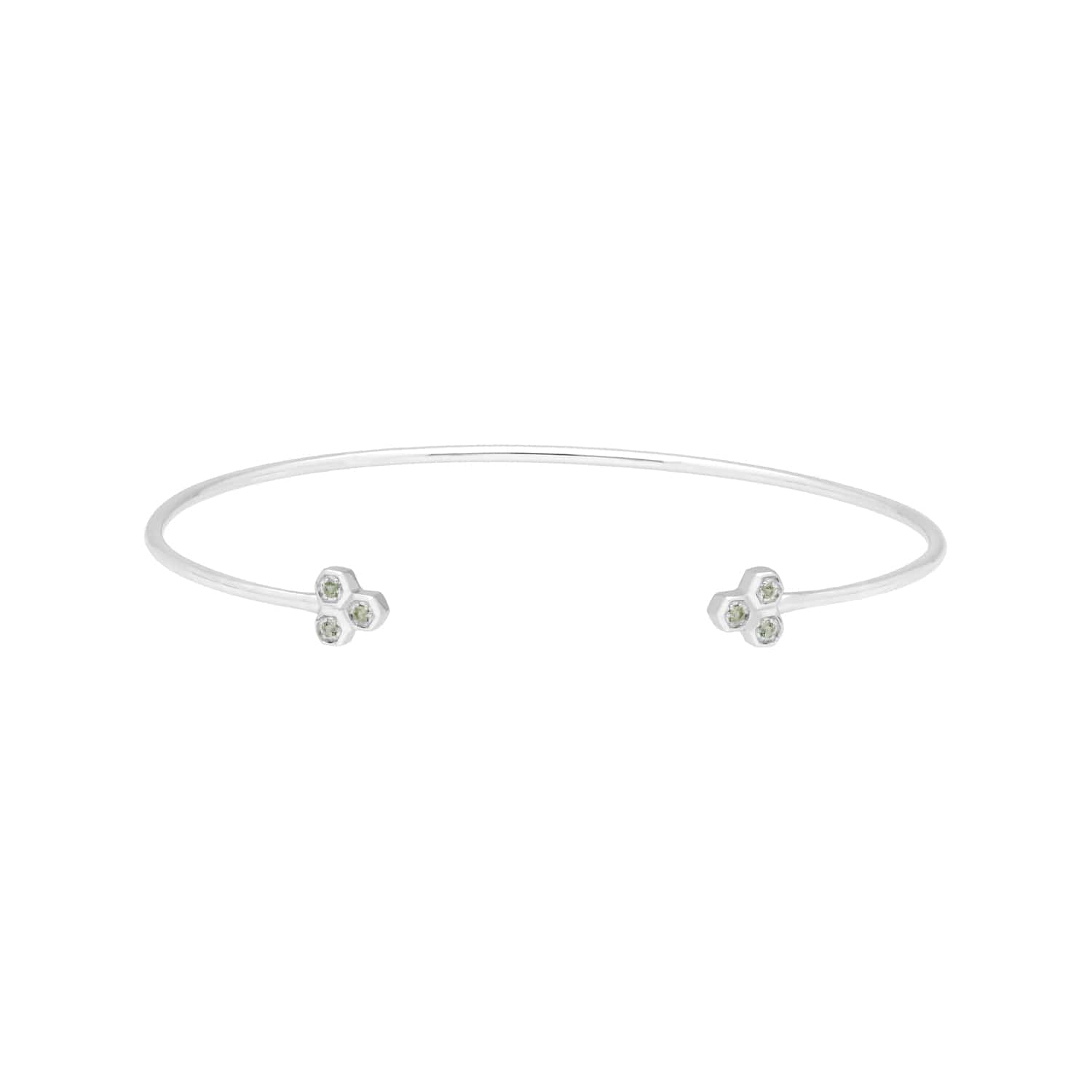 Product photograph of Peridot Trilogy Geometric Bangle In 9ct White Gold from Gemondo Jewellery