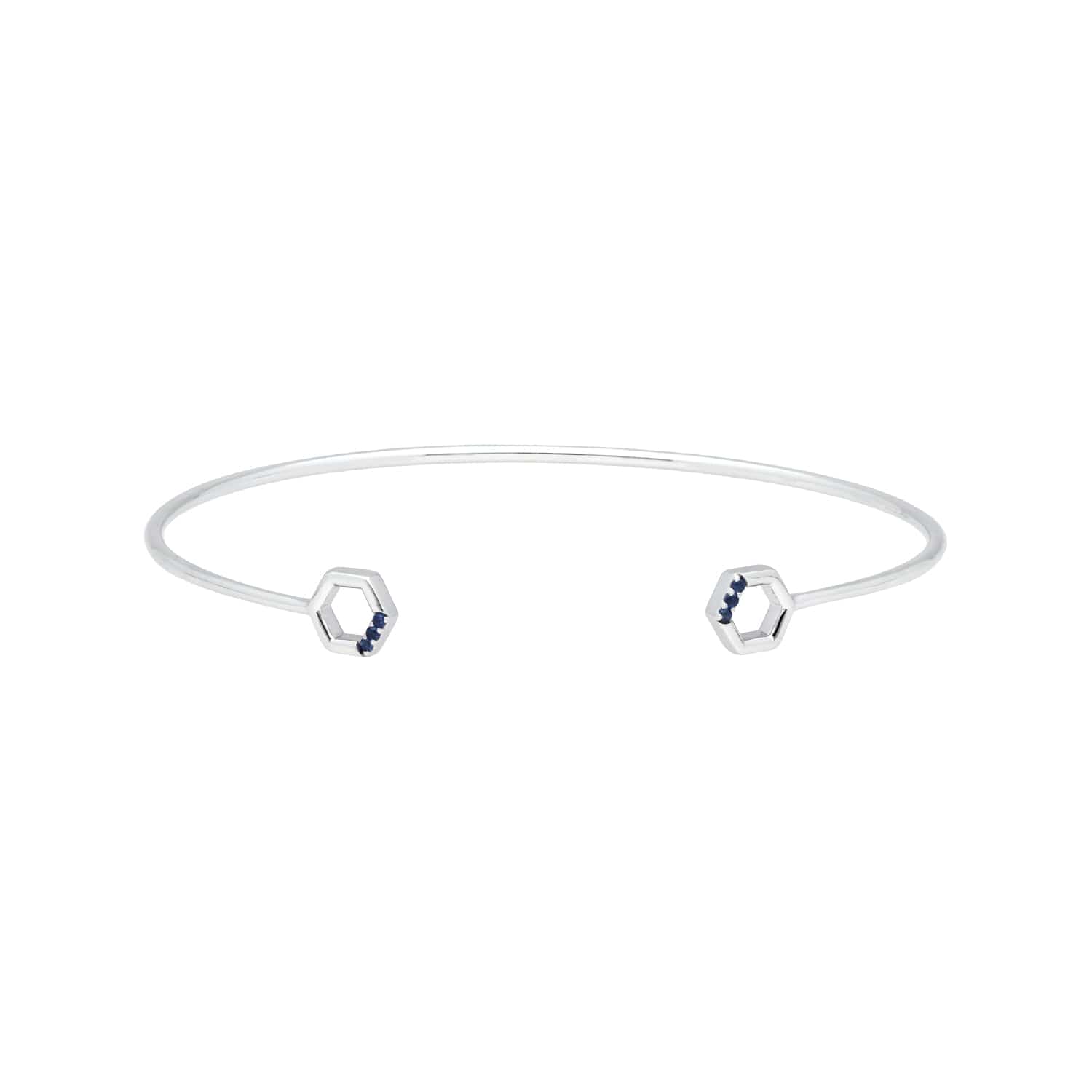 Product photograph of Sapphire Pav Hexagon Open Bangle In 9ct White Gold from Gemondo Jewellery