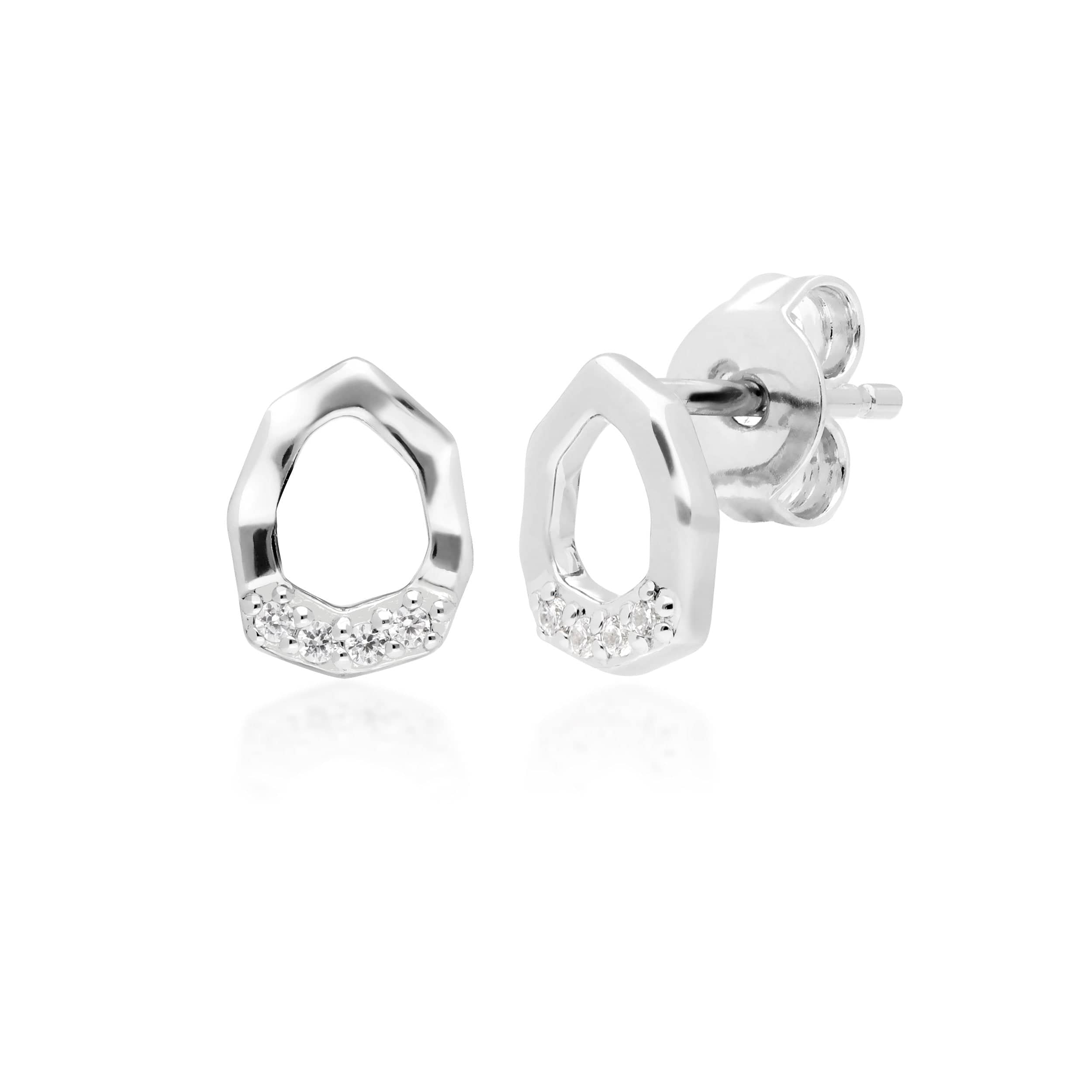 Product photograph of Diamond Pave Asymmetric Stud Earrings In 9ct White Gold from Gemondo Jewellery