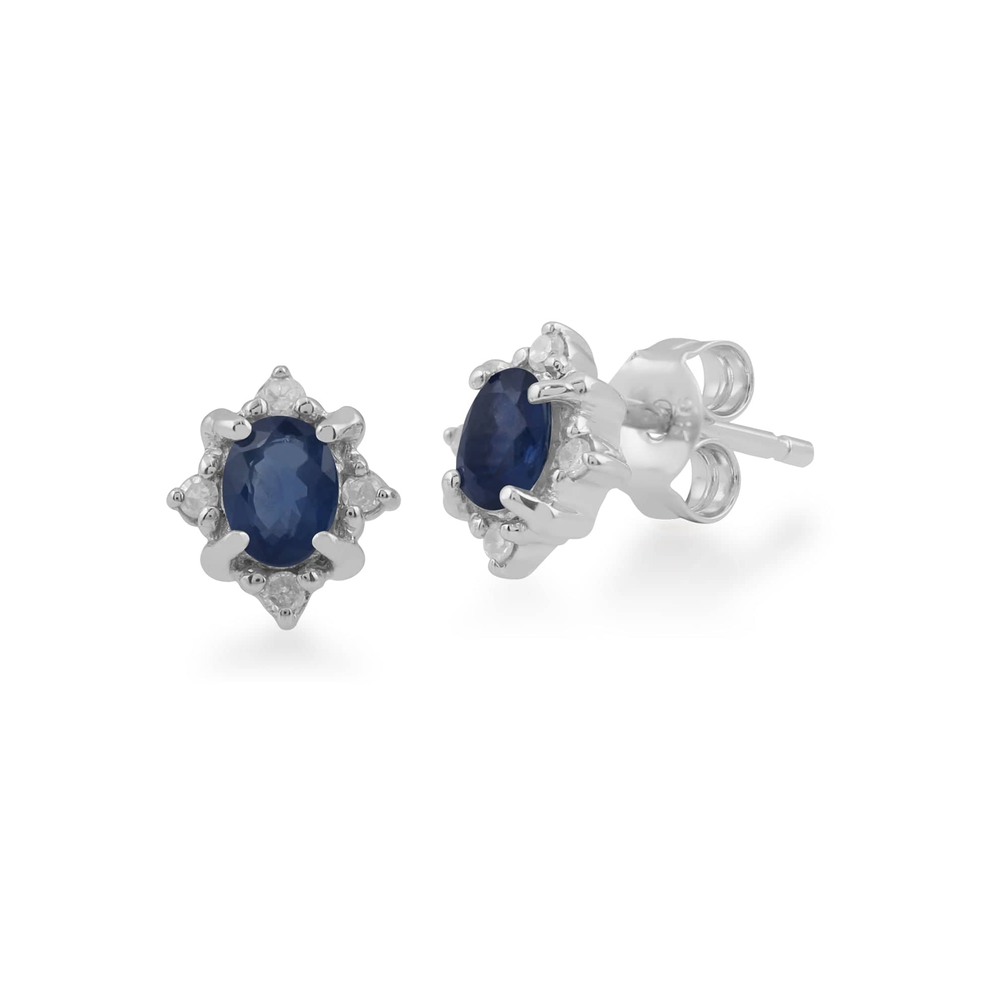 Product photograph of Classic Oval Sapphire Diamond Cluster Stud Earrings In 9ct White Gold from Gemondo Jewellery