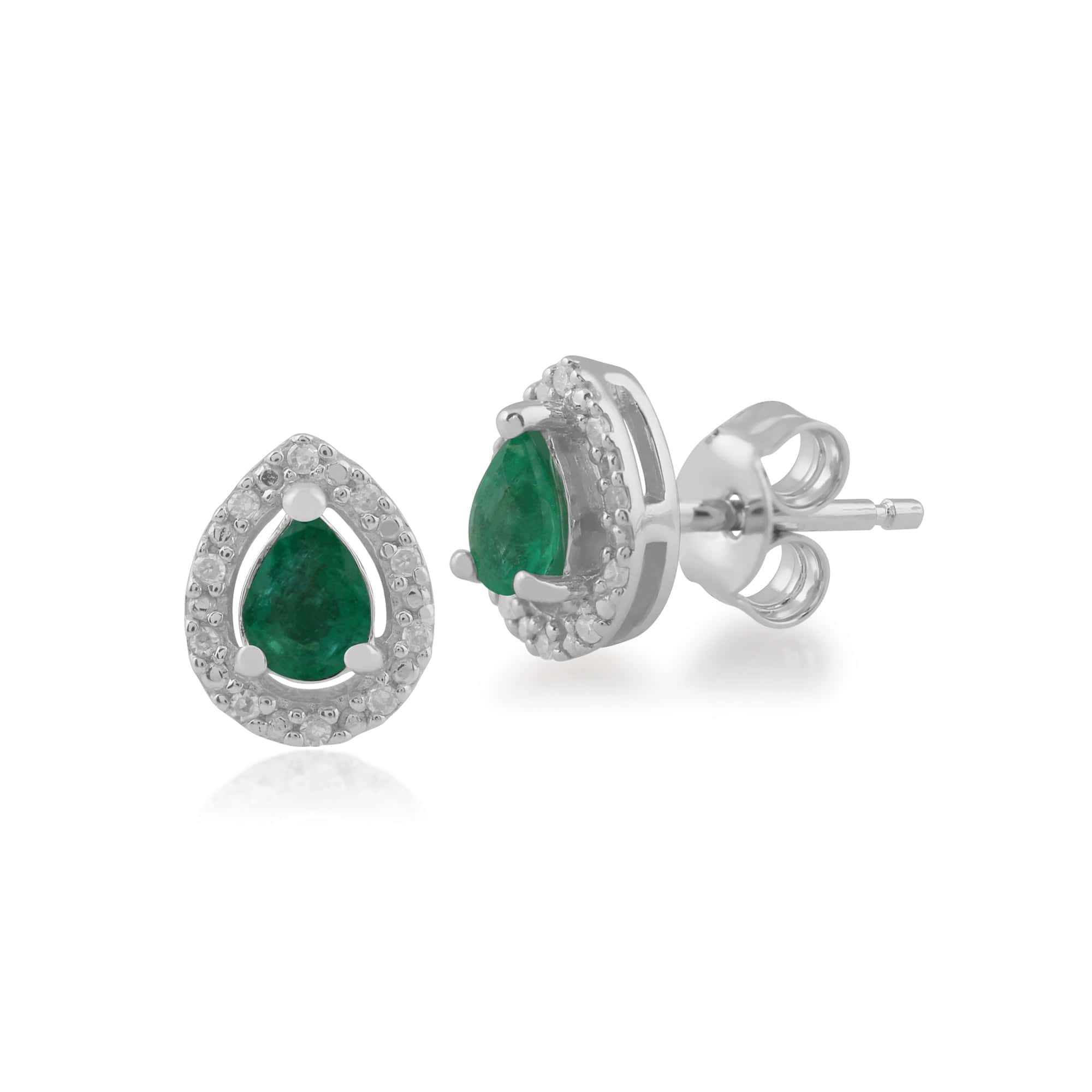 Product photograph of Classic Pear Emerald Diamond Halo Stud Earrings In 9ct White Gold from Gemondo Jewellery