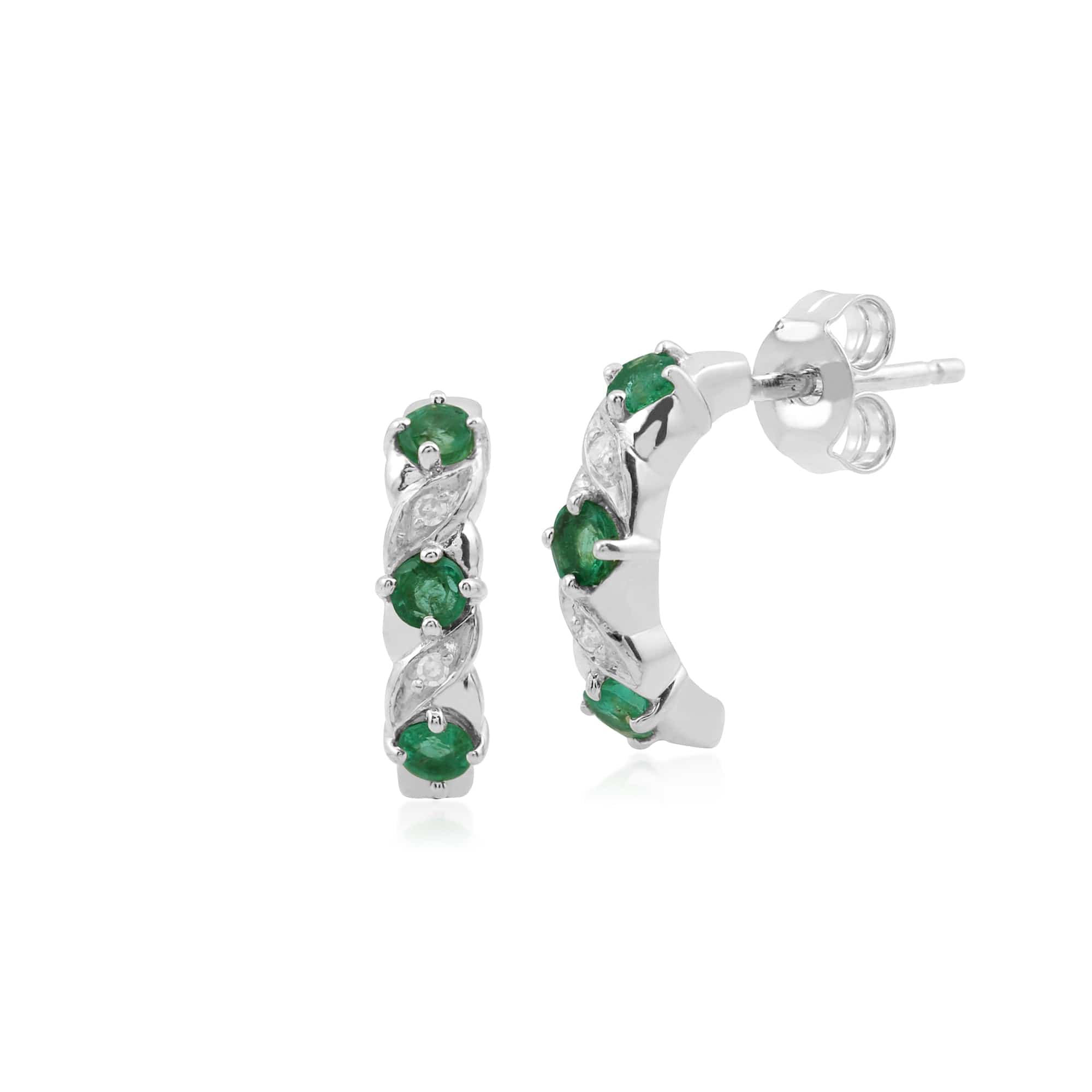 Product photograph of Classic Round Emerald Diamond Half Hoop Earrings In 9ct White Gold from Gemondo Jewellery