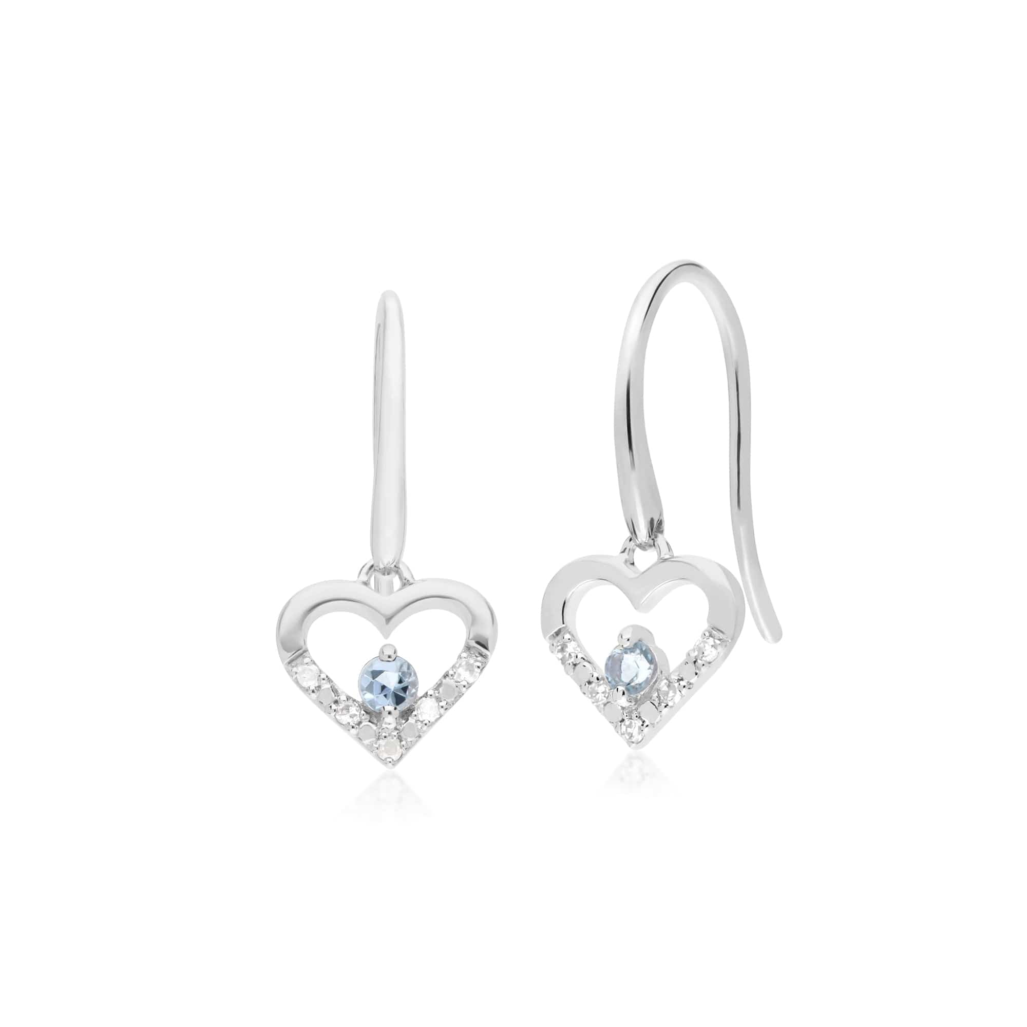 Product photograph of Classic Round Aquamarine Diamond Love Heart Shaped Drop Earrings In 9ct White Gold from Gemondo Jewellery