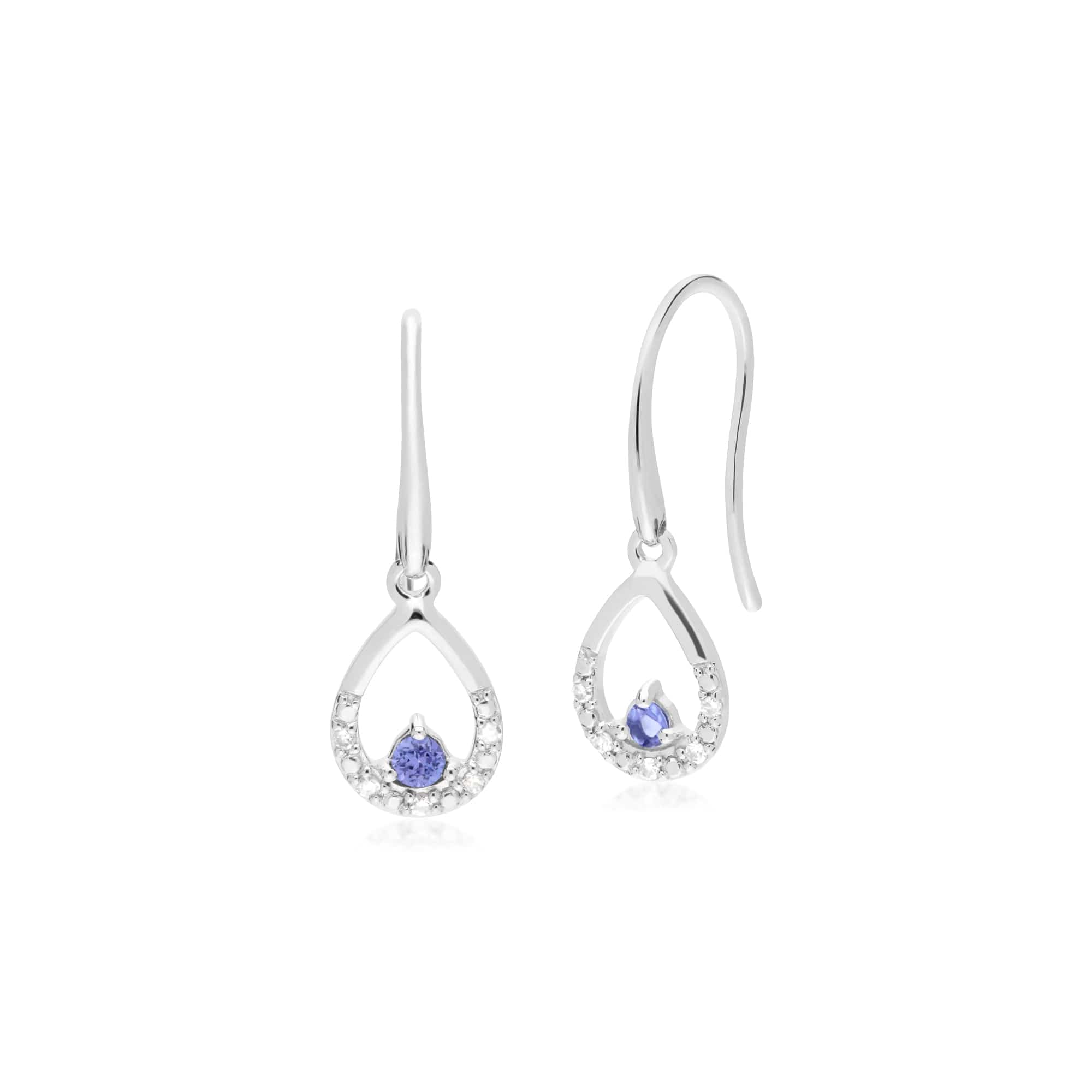 Product photograph of Classic Round Tanzanite Diamond Tear Drop Earrings In 9ct White Gold from Gemondo Jewellery