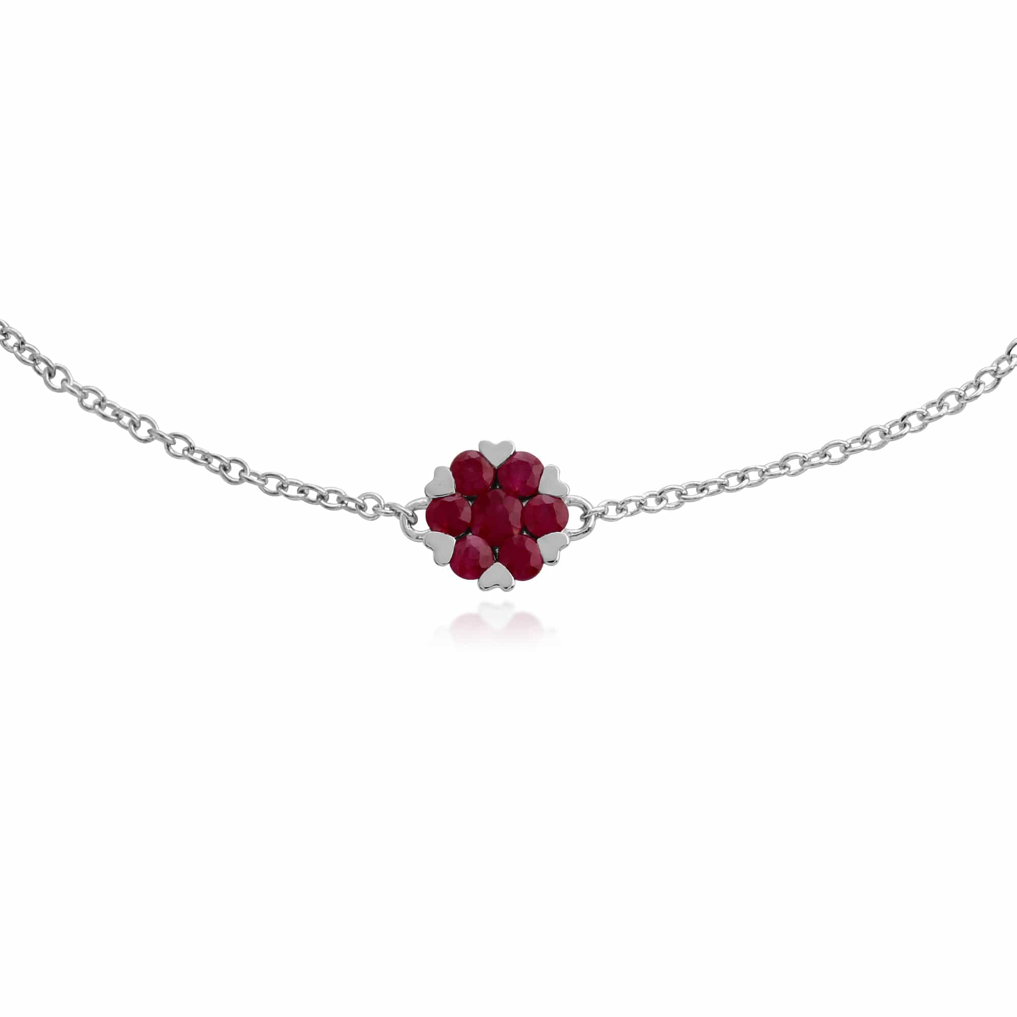 Product photograph of Floral Round Ruby Heart Claw Set Cluster Bracelet In 9ct White Gold from Gemondo Jewellery