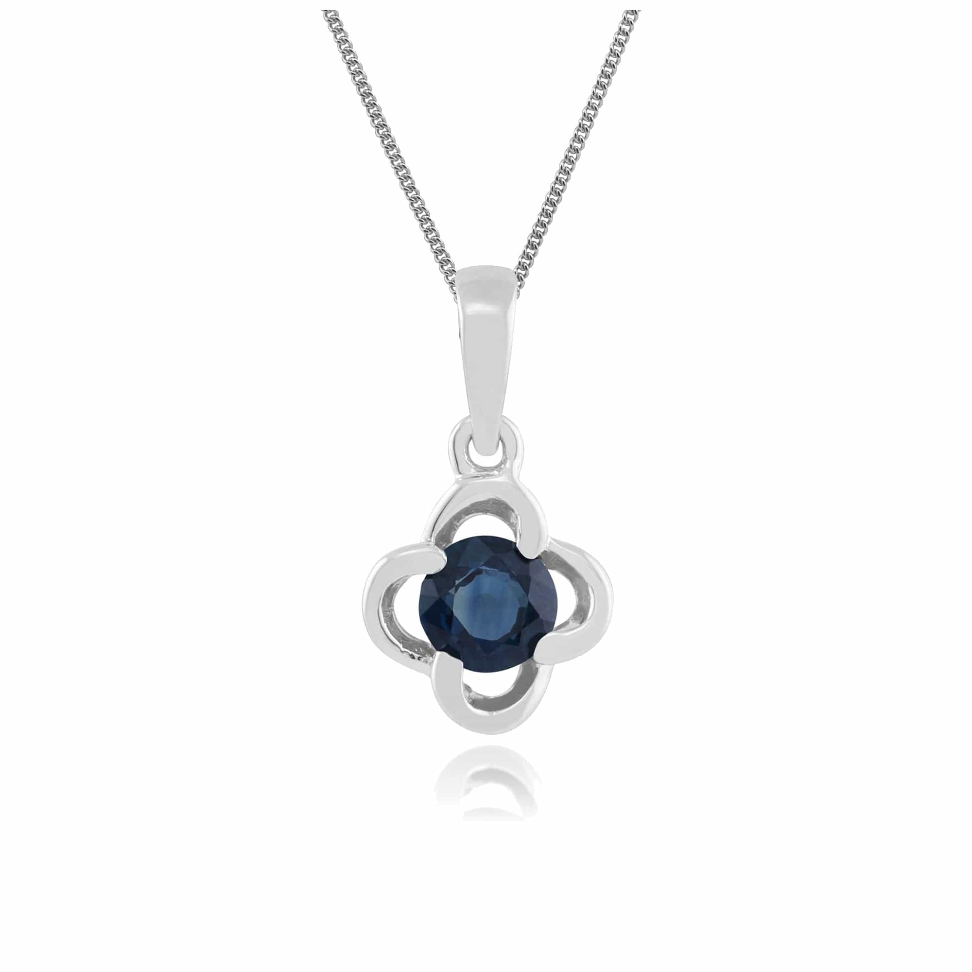 Photos - Pendant / Choker Necklace Floral Round Sapphire Pendant in 9ct White Gold
