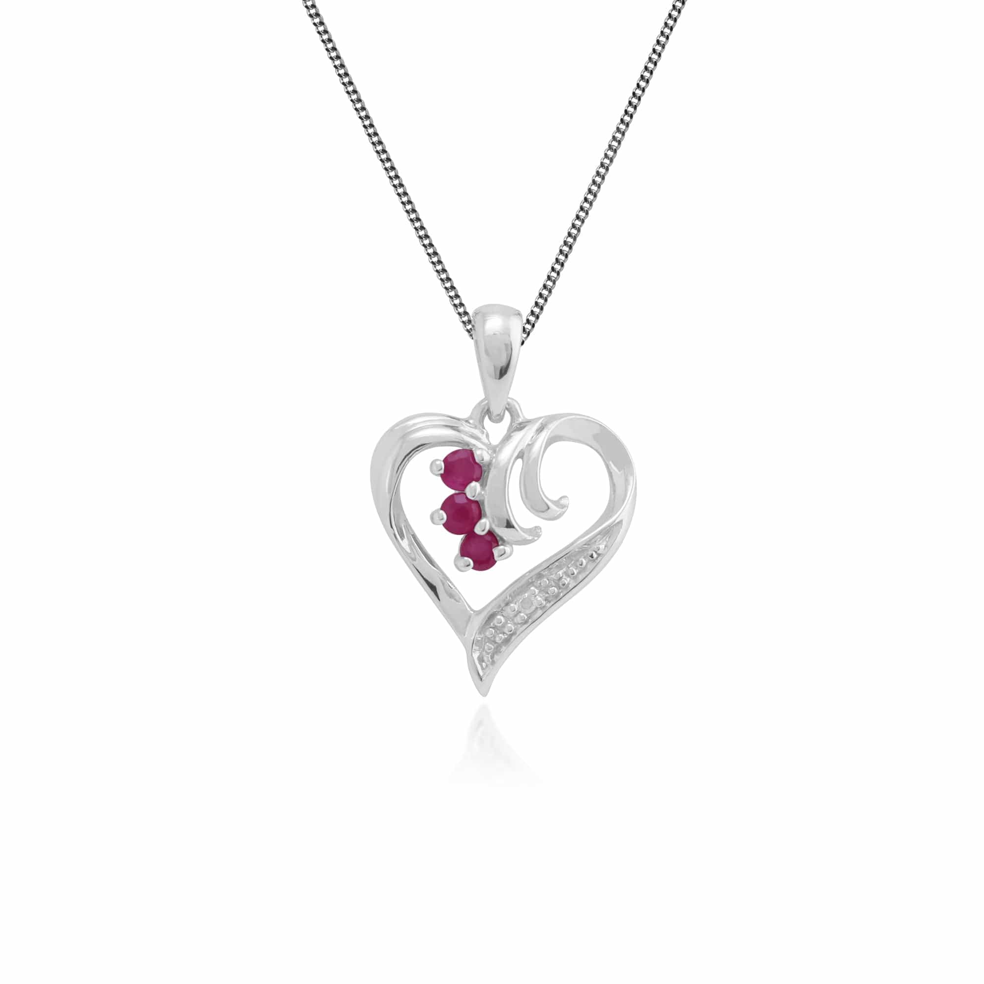 Photos - Pendant / Choker Necklace Classic Round Ruby & Diamond Swirled Heart Pendant in 9ct White Gold