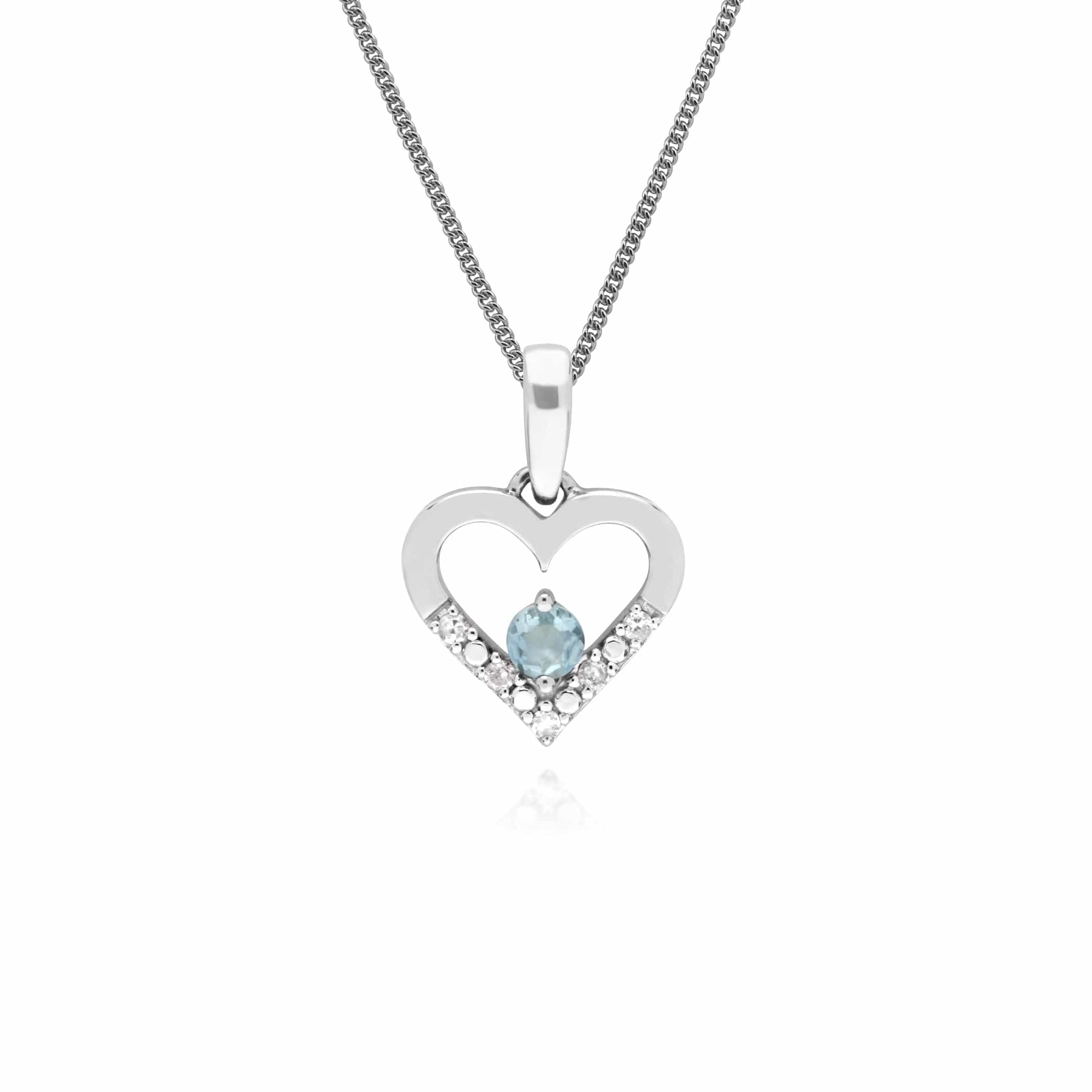 Photos - Pendant / Choker Necklace Classic Aquamarine & Diamond Love Heart Shaped Pendant in 9ct White Gold
