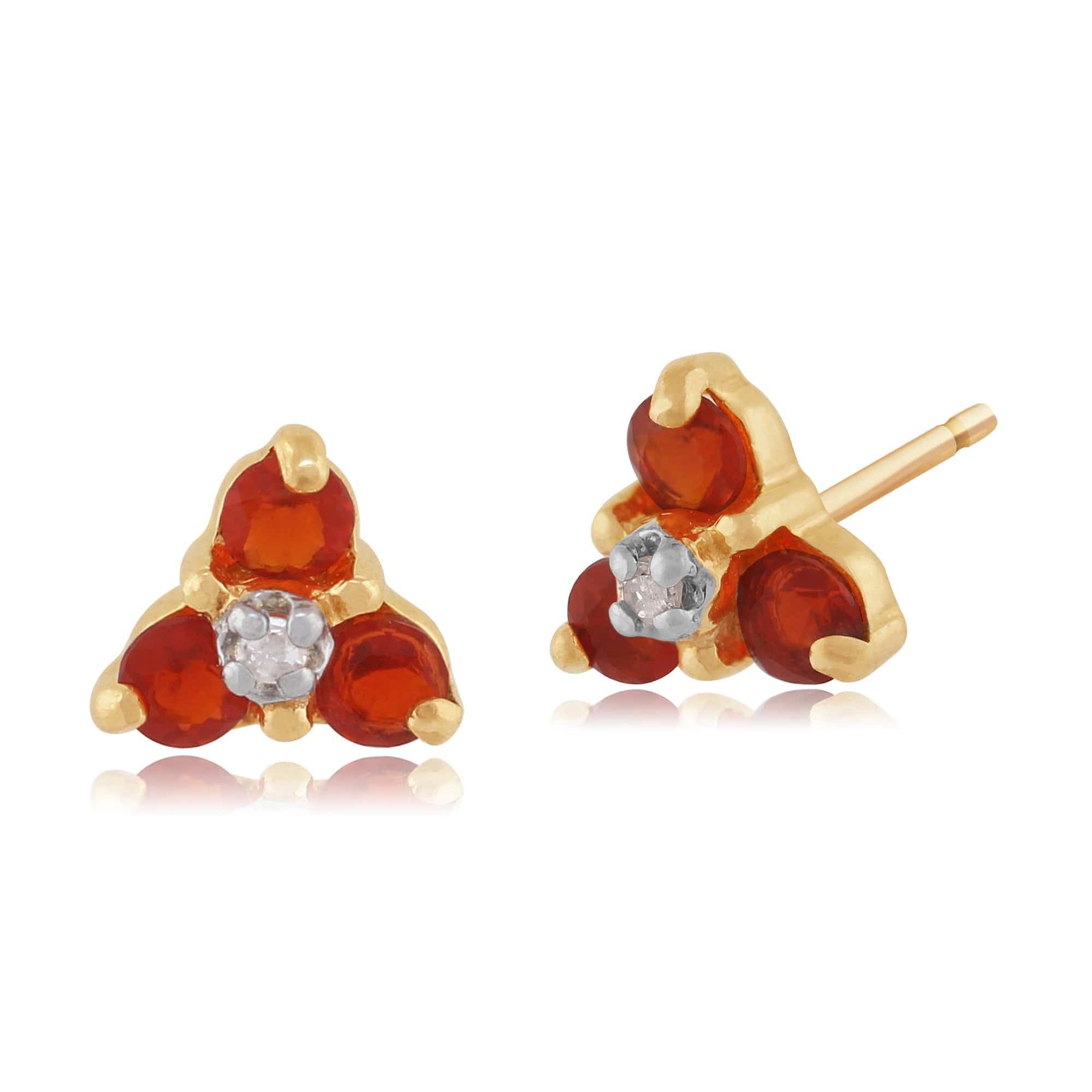 Photos - Earrings Classic Round Fire Opal & Diamond Cluster Stud  in 9ct Yellow Gold