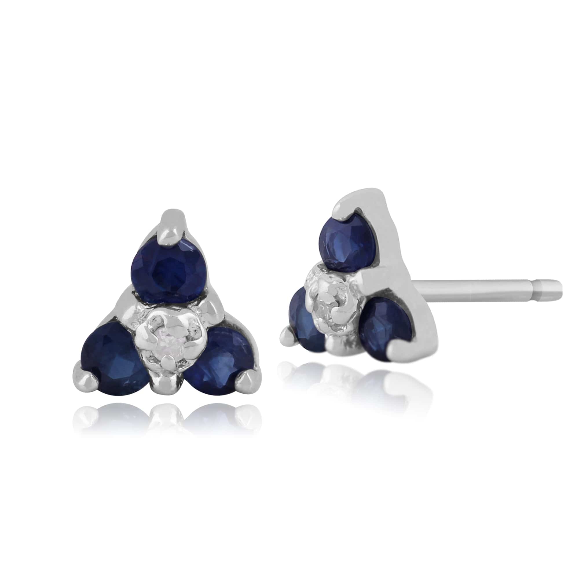 Product photograph of Classic Sapphire Diamond Cluster Stud Earrings In 9ct White Gold from Gemondo Jewellery