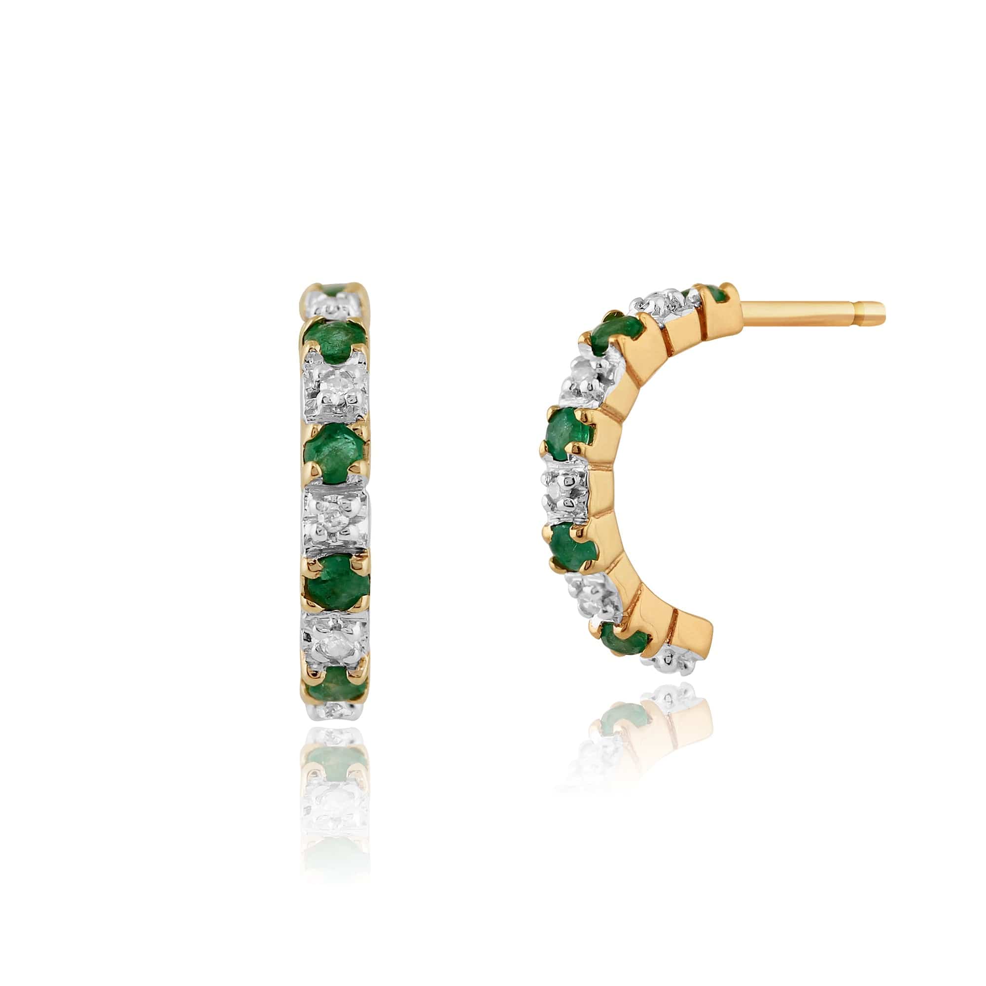 Product photograph of Classic Round Emerald Diamond Half Hoop Style Earrings In 9ct Yellow Gold from Gemondo Jewellery