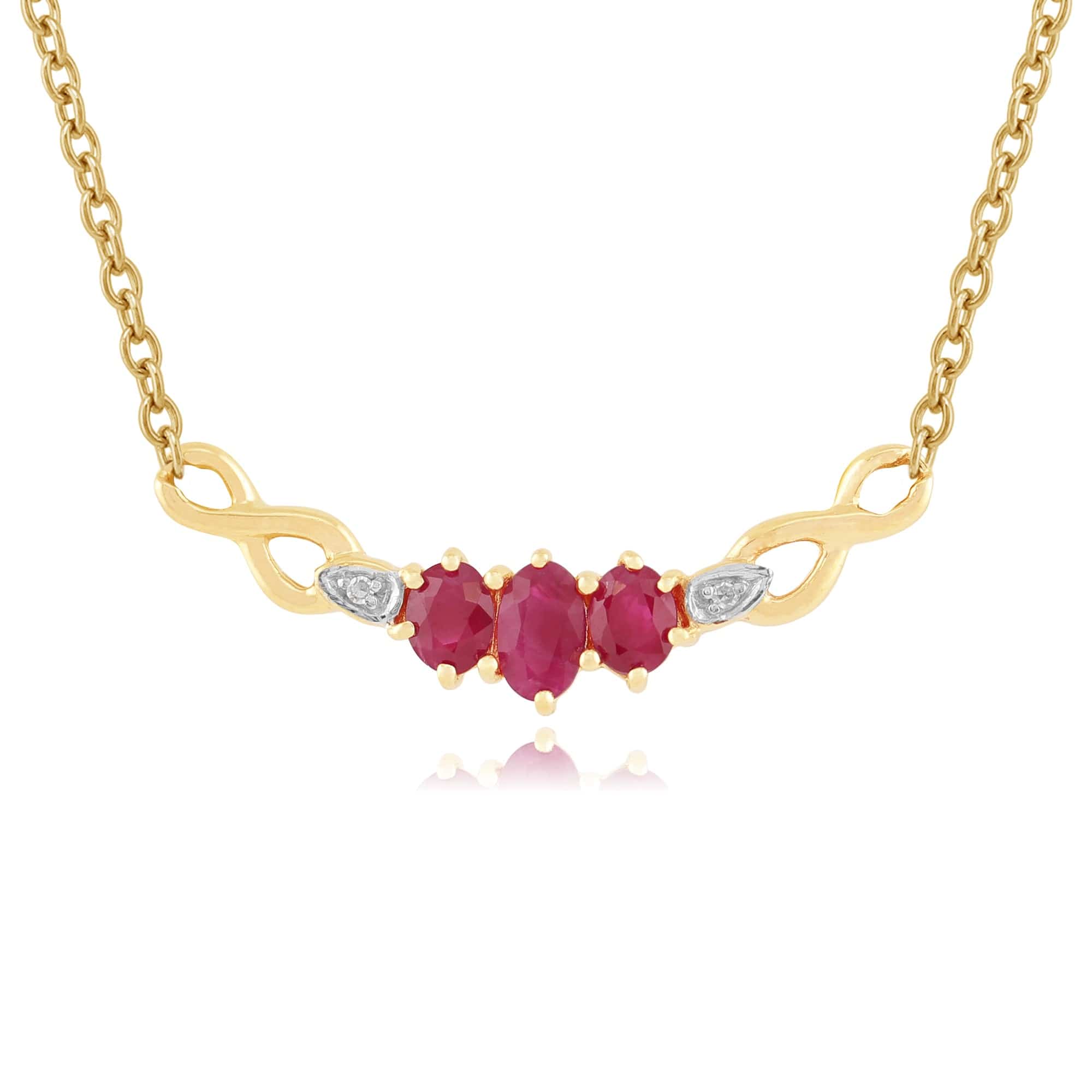 Product photograph of Infinity Ruby Diamond Necklace In 9ct Yellow Gold from Gemondo Jewellery