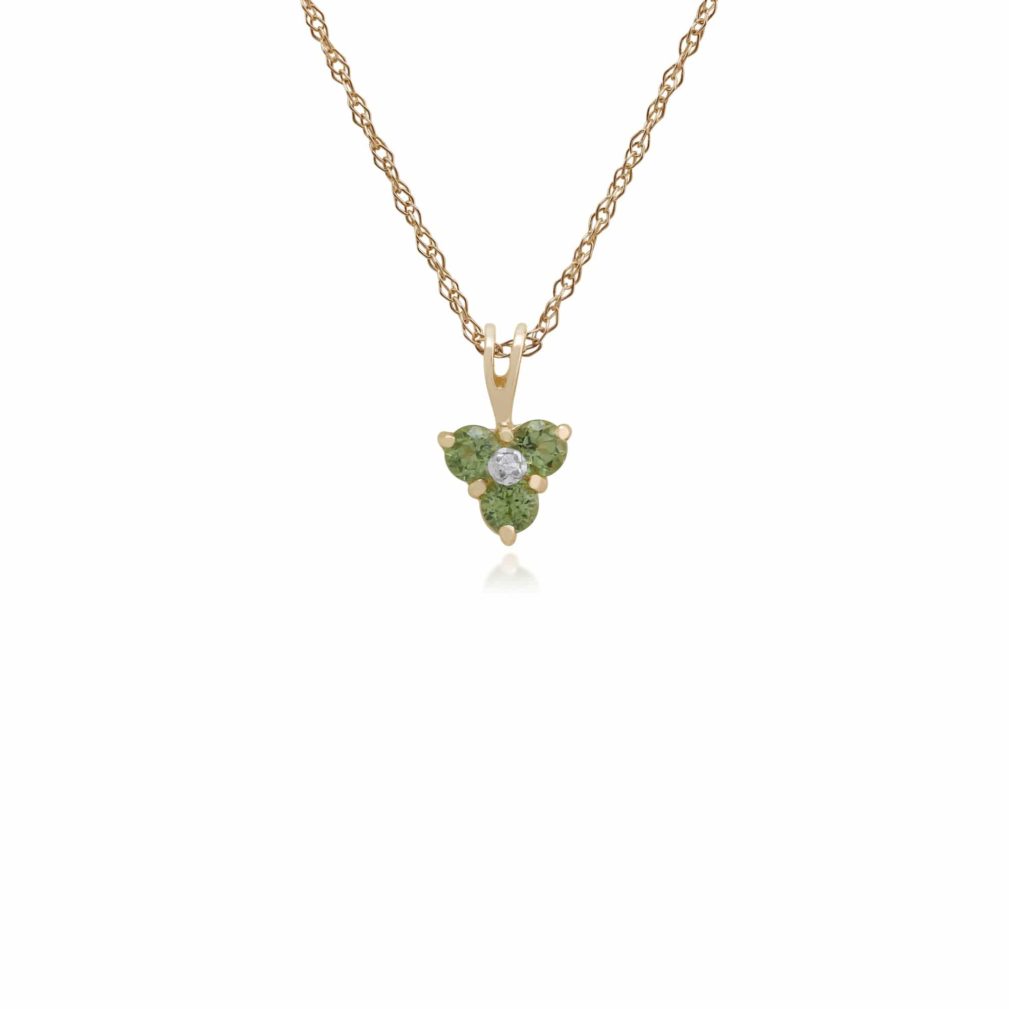 Photos - Pendant / Choker Necklace Floral Round Peridot & Diamond Cluster Pendant in 9ct Yellow Gold