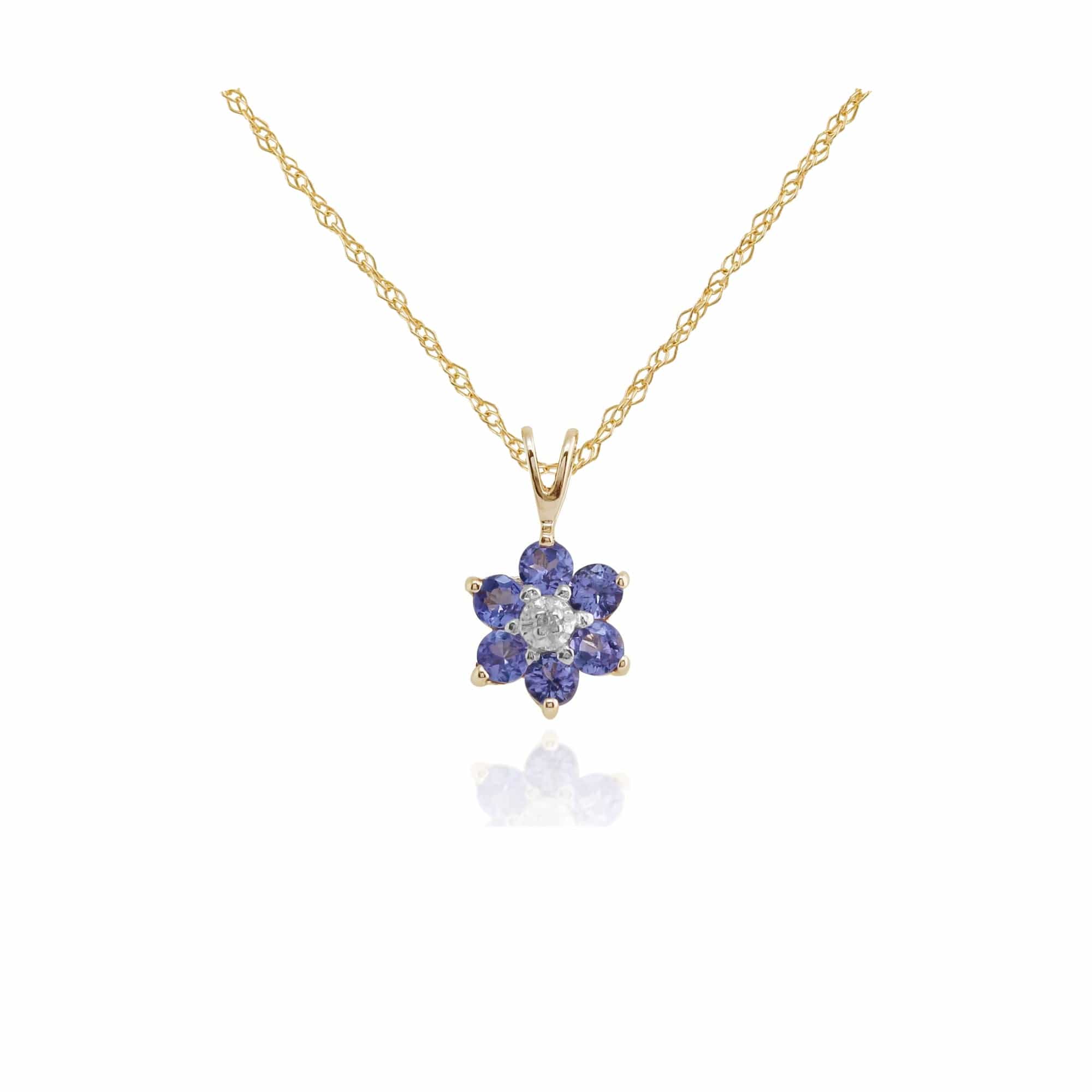 Photos - Pendant / Choker Necklace Floral Round Tanzanite & Diamond Cluster Pendant in 9ct Yellow Gold