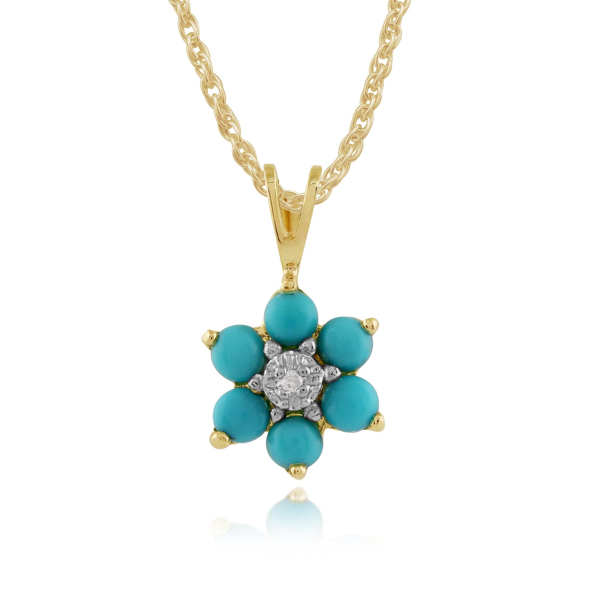 Image of Floral Round Turquoise & Diamond Pendant in 9ct Yellow Gold