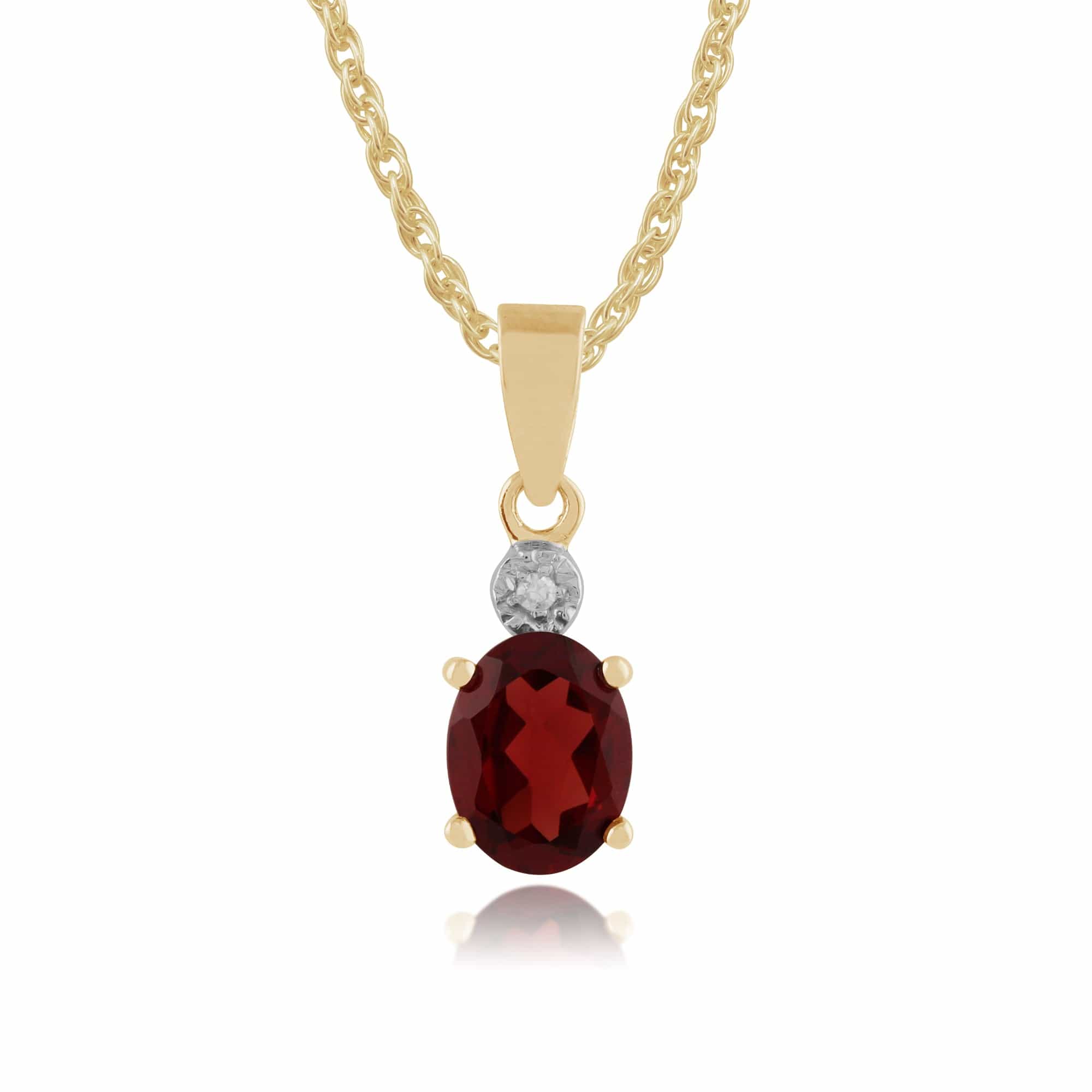 Product photograph of Classic Oval Garnet Diamond Pendant In 9ct Yellow Gold from Gemondo Jewellery