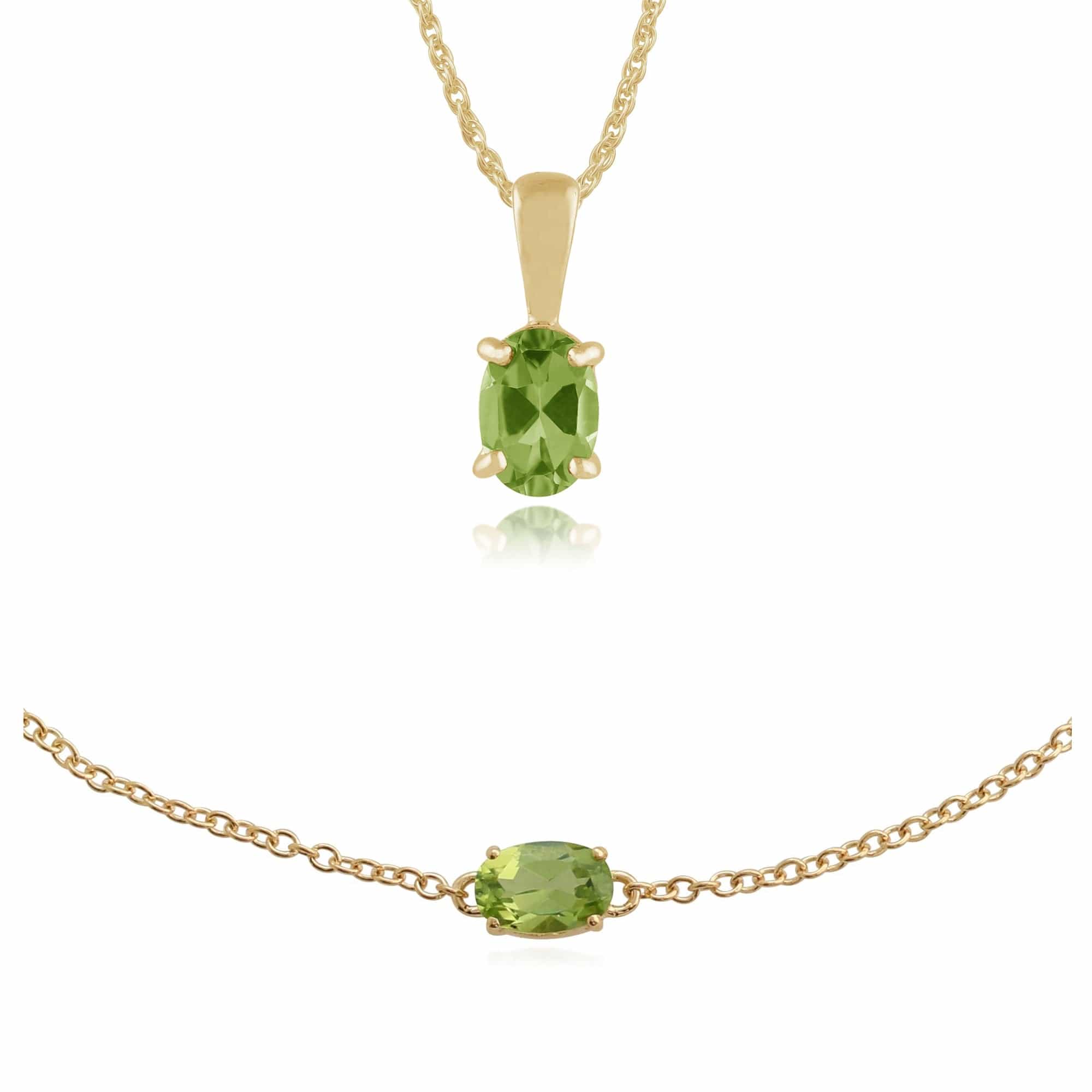 Product photograph of Classic Oval Peridot Single Stone Pendant Bracelet Set In 9ct Yellow Gold from Gemondo Jewellery