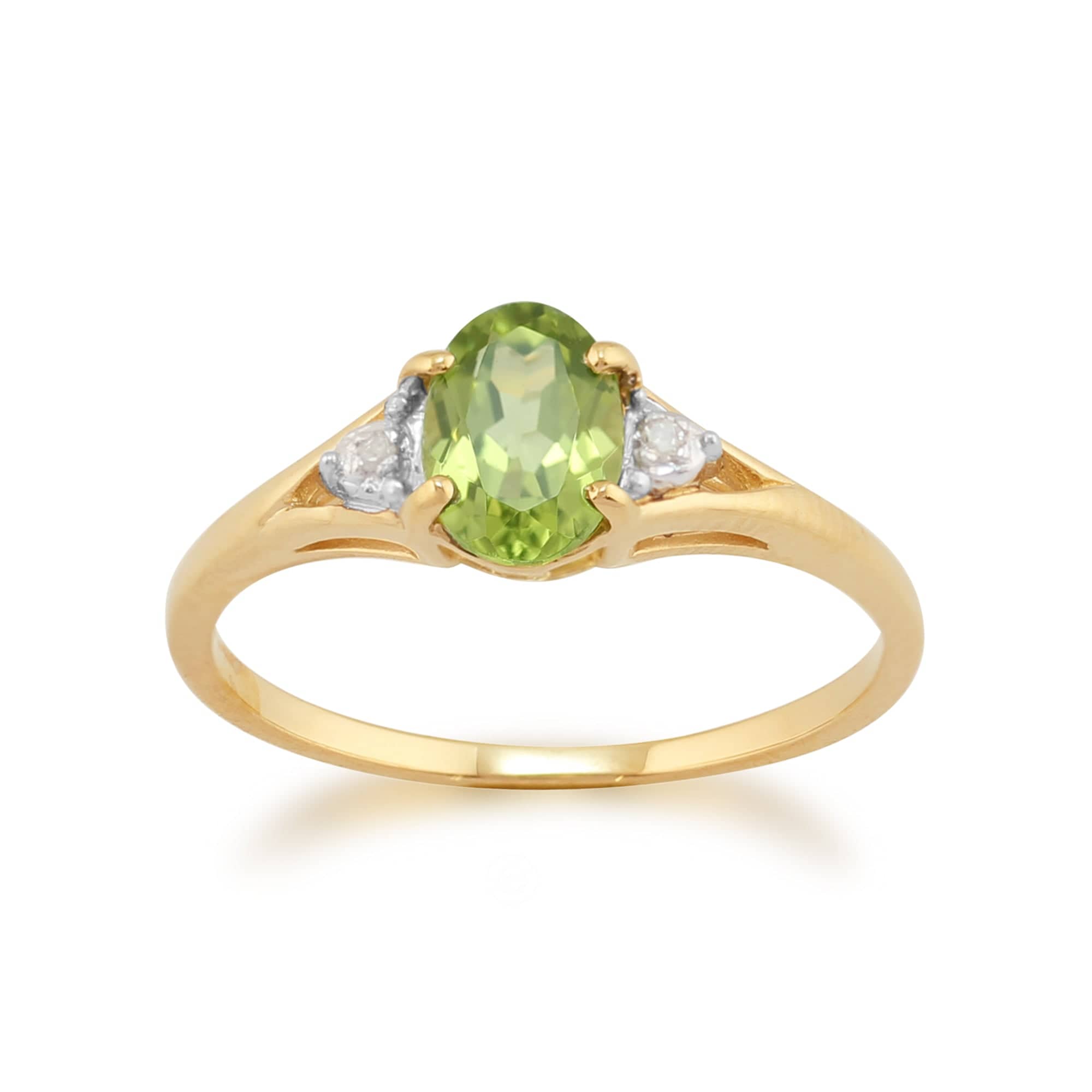 Product photograph of Classic Oval Peridot Diamond Ring In 9ct Yellow Gold from Gemondo Jewellery