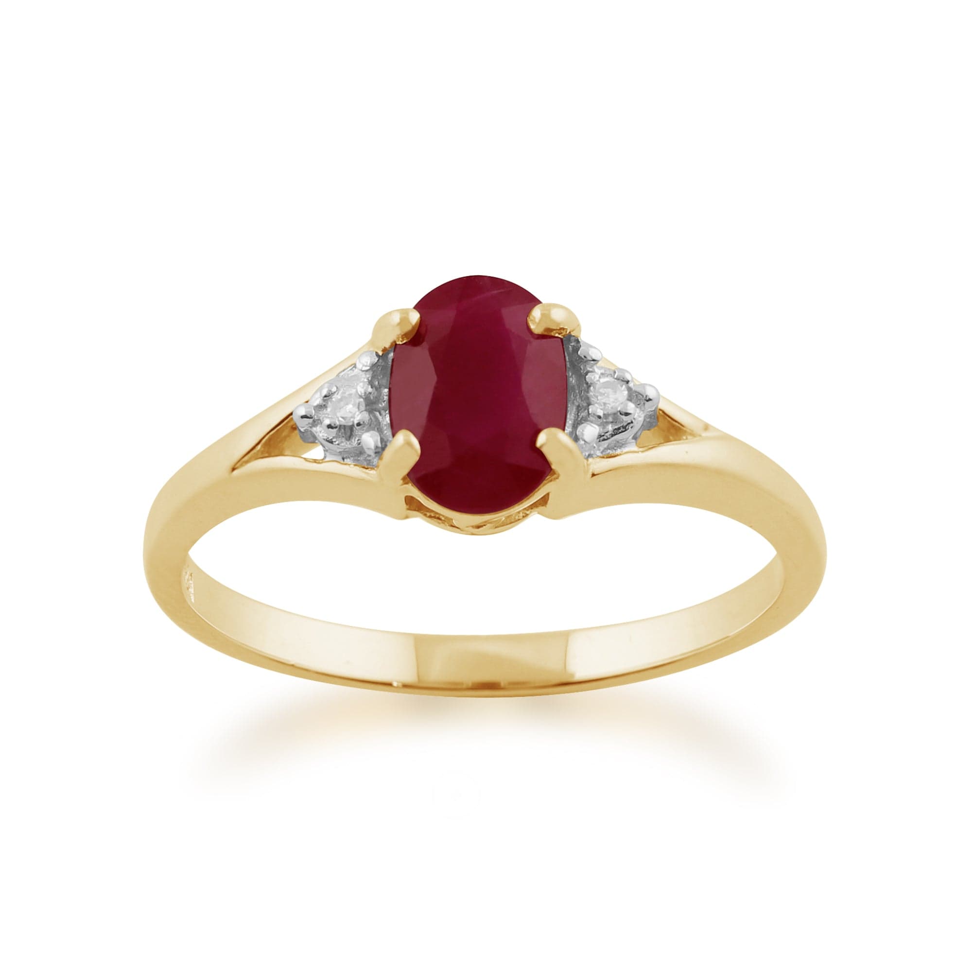 Product photograph of Classic Oval Ruby Diamond Ring In 9ct Yellow Gold from Gemondo Jewellery