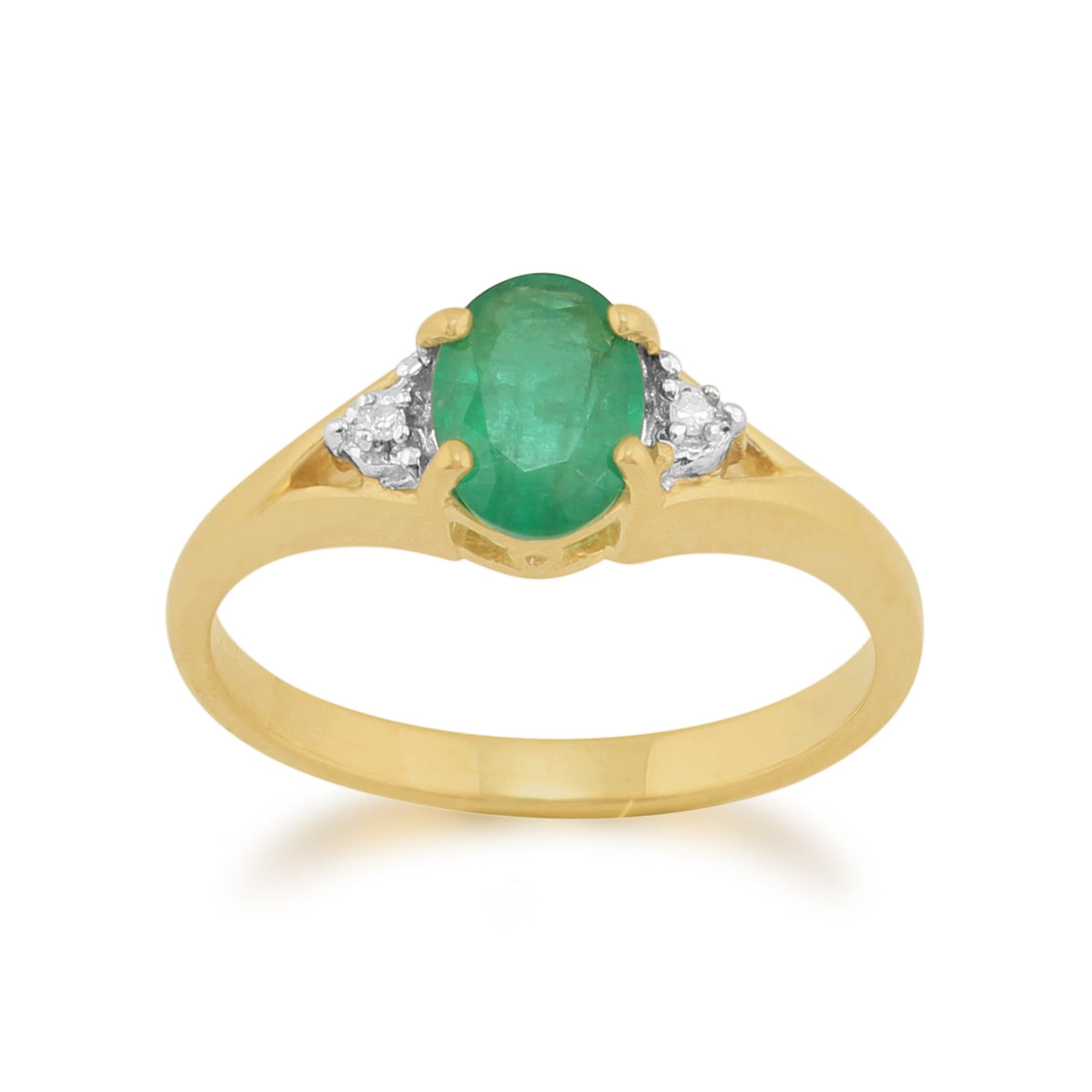 Product photograph of Classic Oval Emerald Diamond Ring In 9ct Yellow Gold from Gemondo Jewellery
