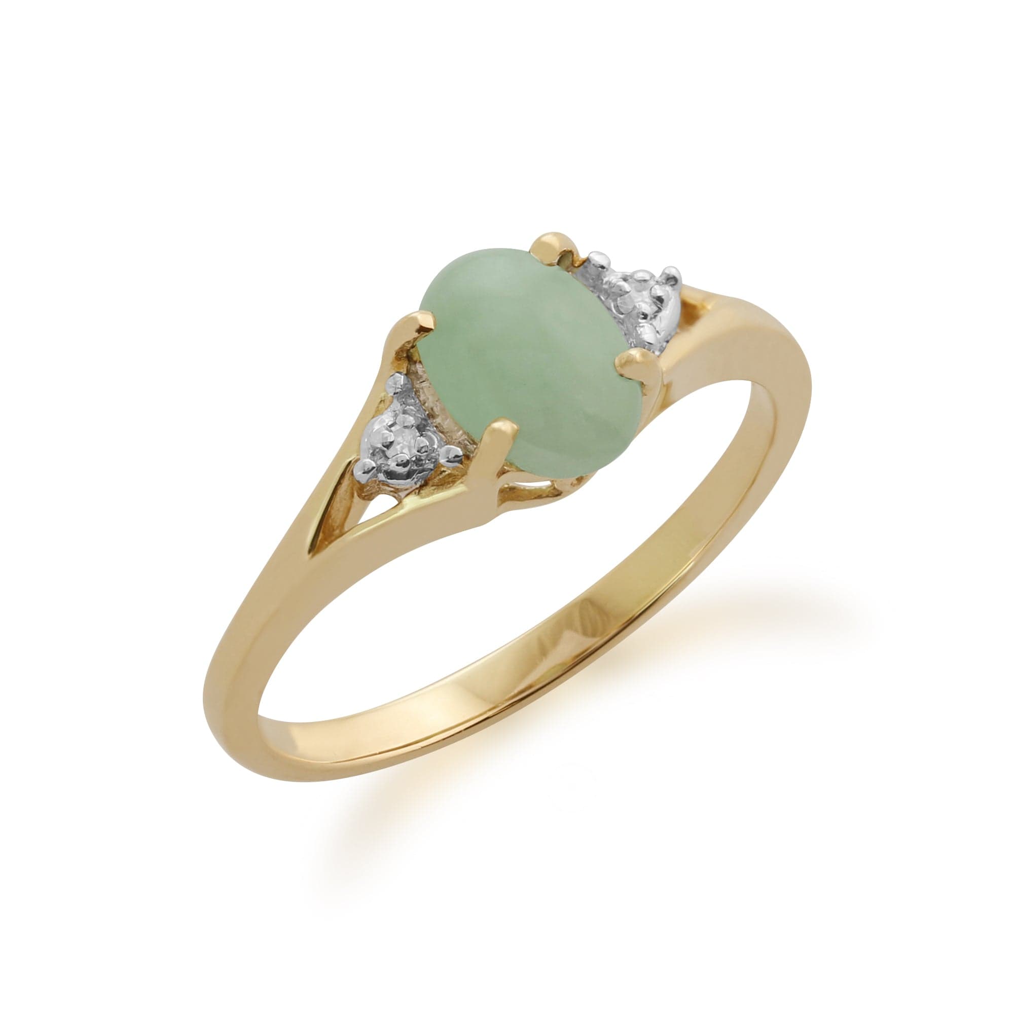 Product photograph of Classic Oval Jade Diamond Ring In 9ct Yellow Gold from Gemondo Jewellery