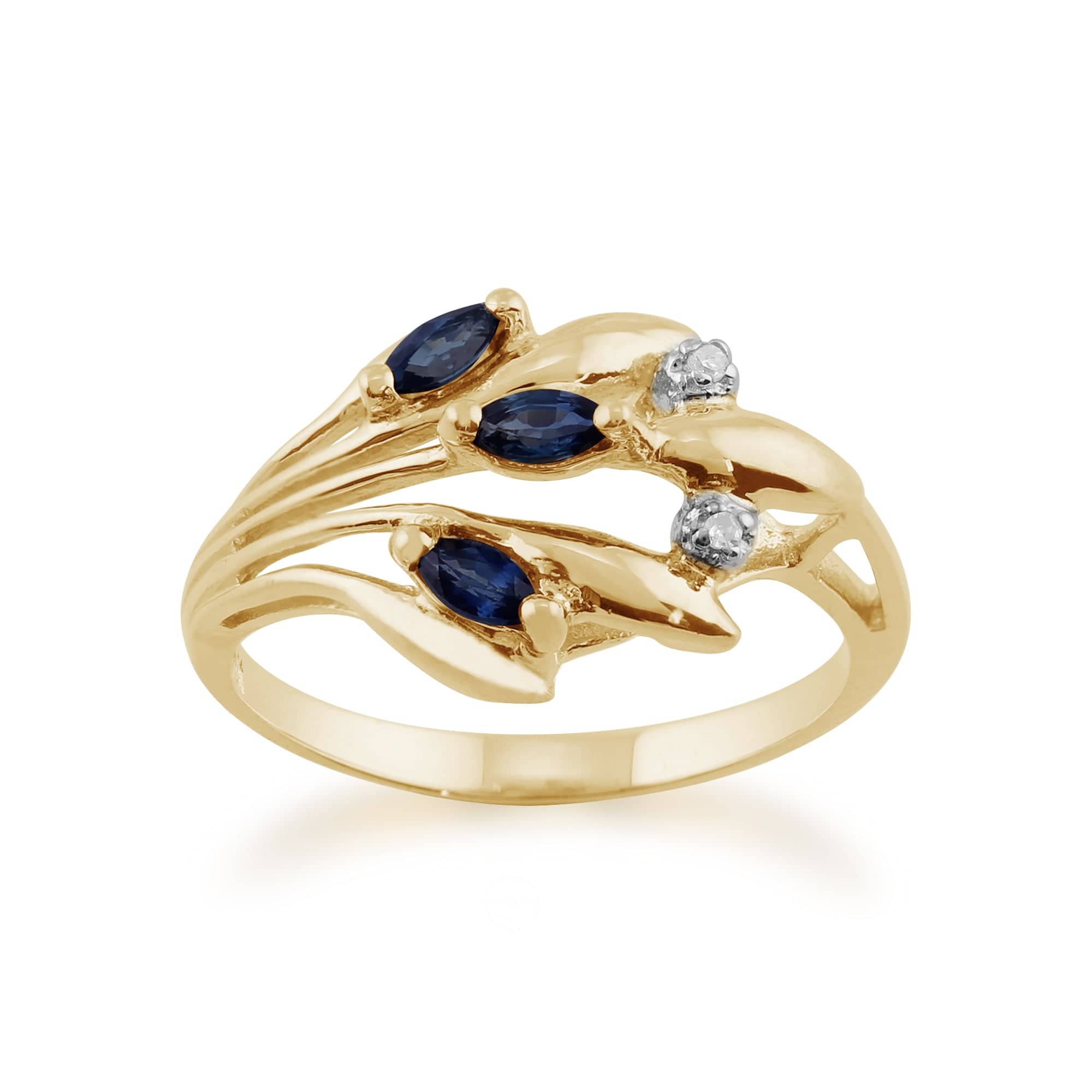 Product photograph of Floral 0 22ct Marquise Sapphire Diamond Ring In 9ct Yellow Gold from Gemondo Jewellery