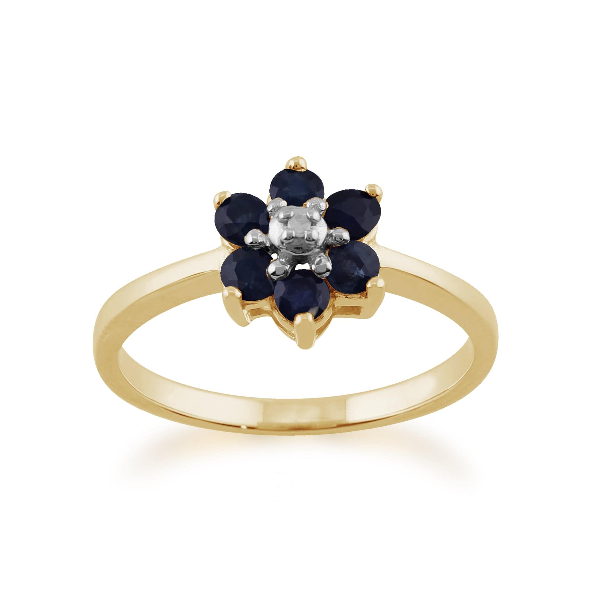 Product photograph of Floral Round Sapphire Diamond Cluster Ring In 9ct Yellow Gold from Gemondo Jewellery