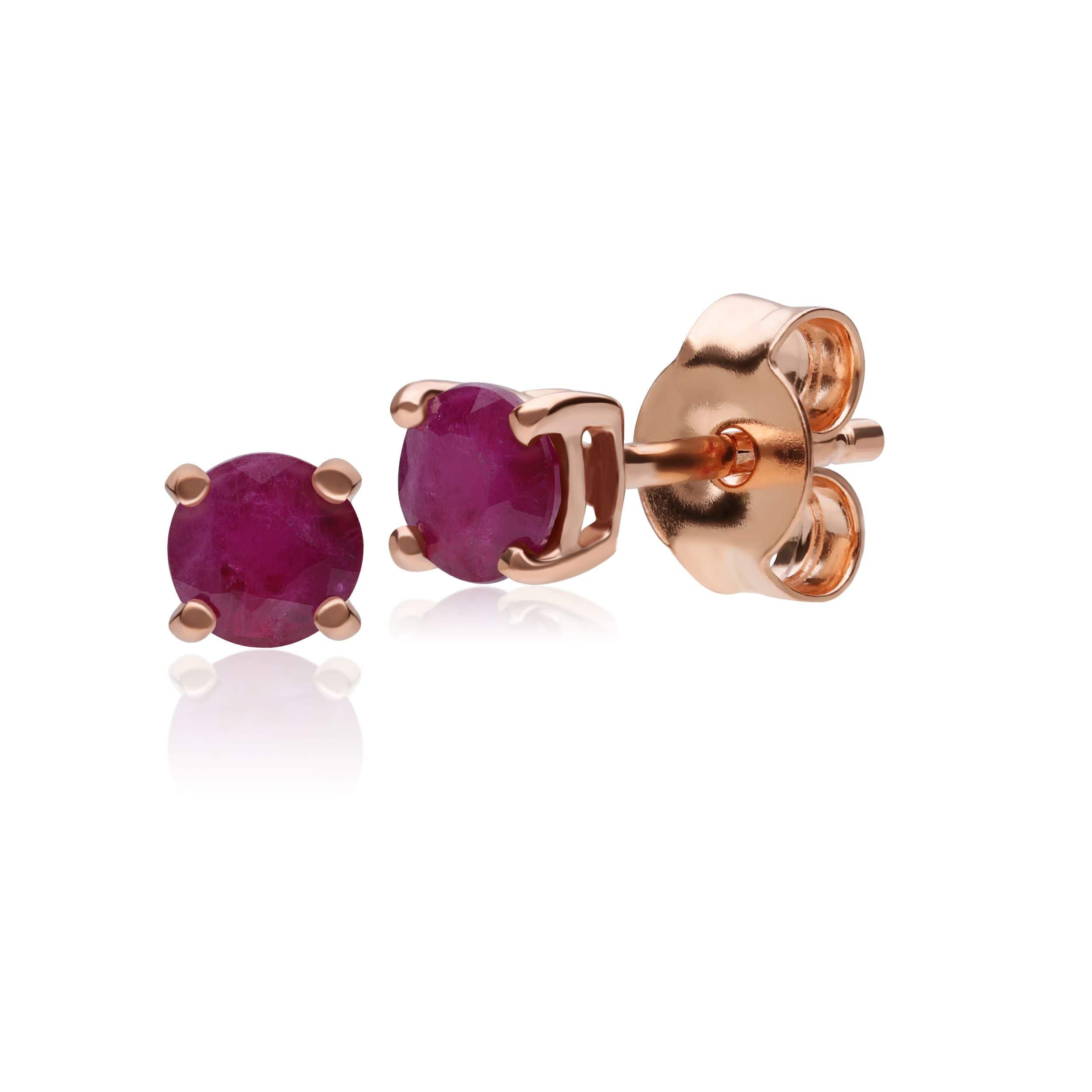 Product photograph of Classic Round Ruby Claw Set Stud Earrings In 9ct Rose Gold from Gemondo Jewellery
