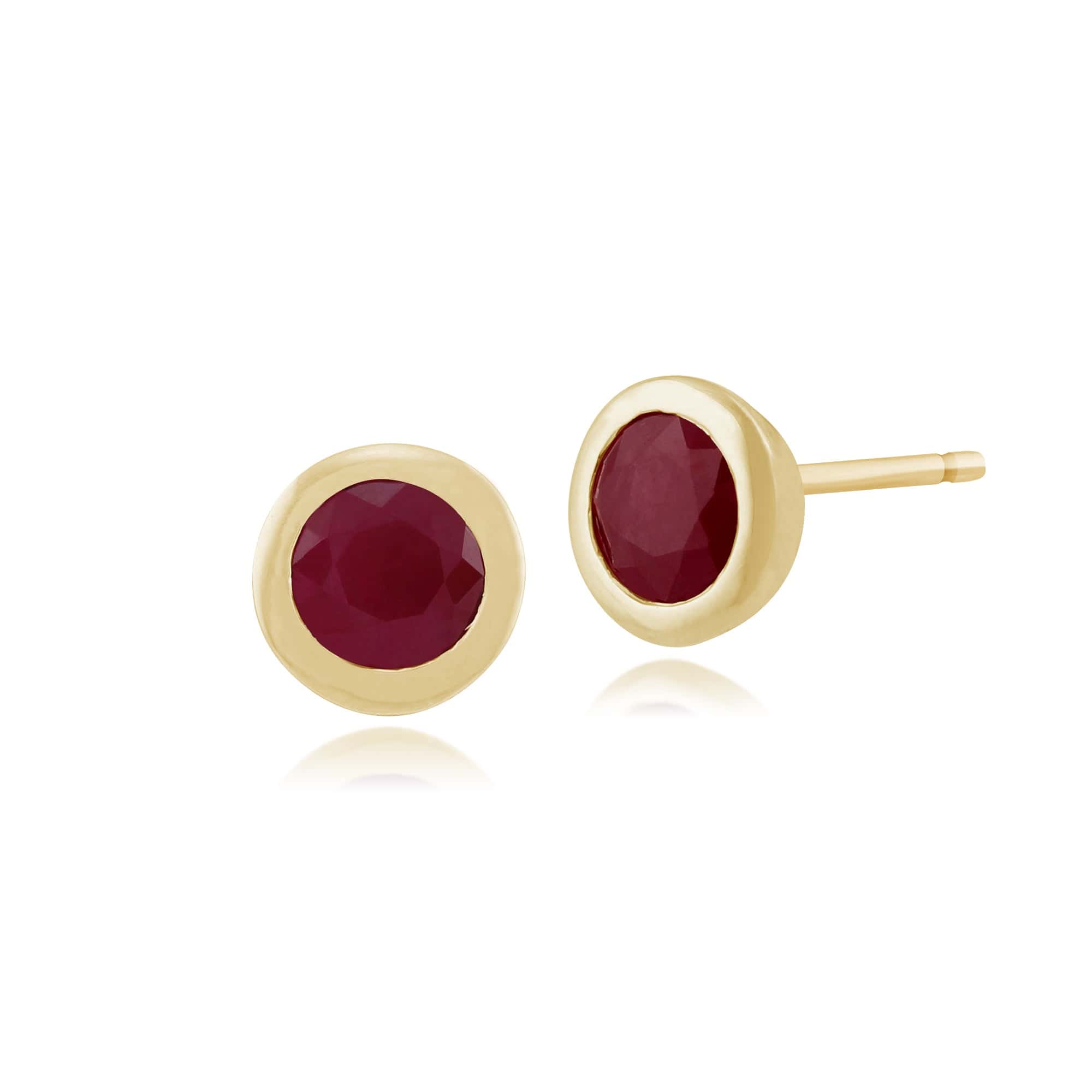 Product photograph of Classic Round Ruby Bezel Stud Earrings In 9ct Yellow Gol from Gemondo Jewellery