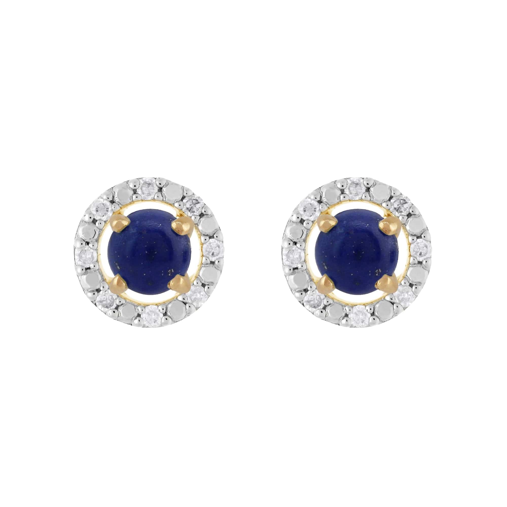 Product photograph of Classic Round Lapis Lazuli Stud Earrings With Detachable Diamond Round Earrings Jacket Set In 9ct Yellow Gold from Gemondo Jewellery