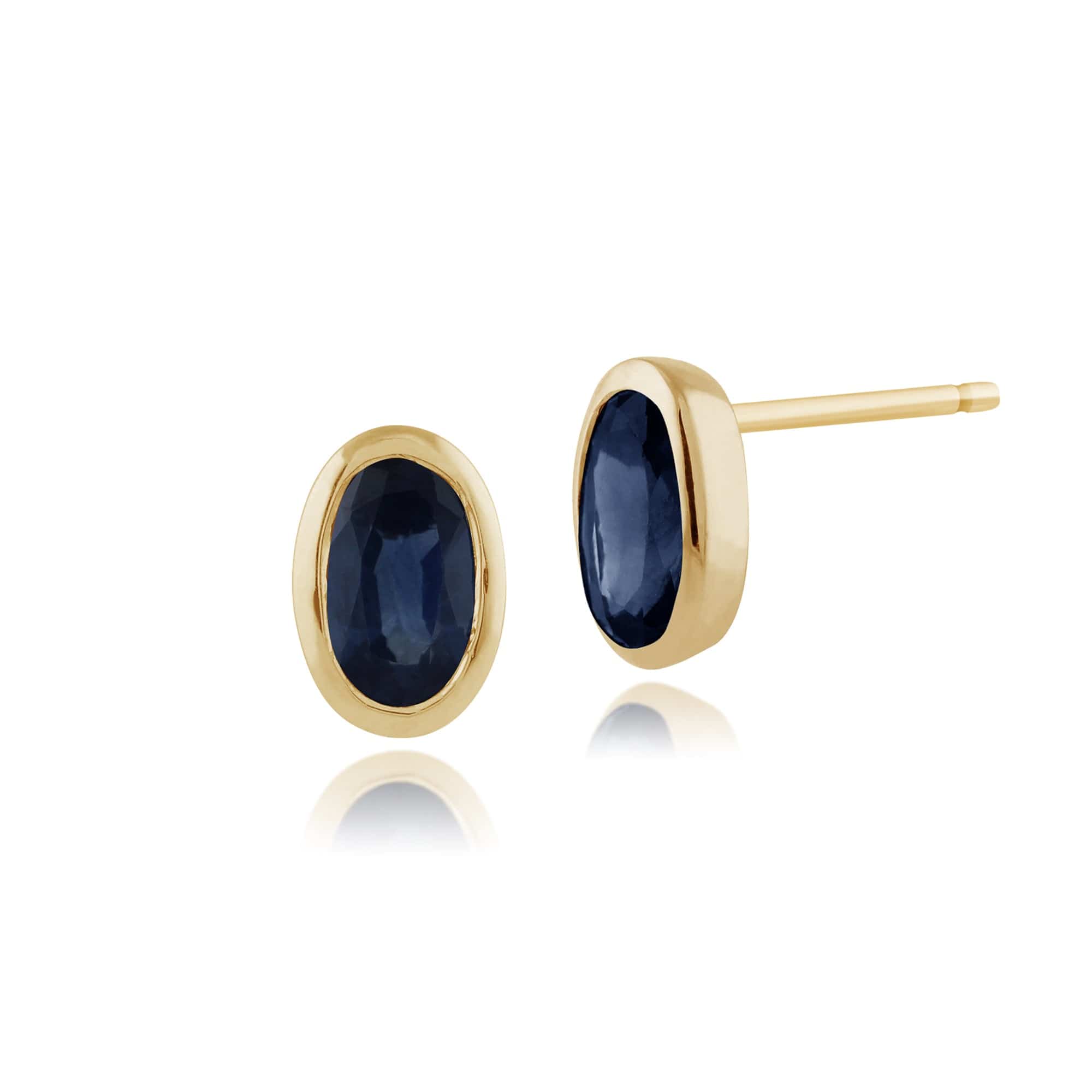 Product photograph of Classic Oval Blue Sapphire Stud Earrings In 9ct Yellow Gold from Gemondo Jewellery