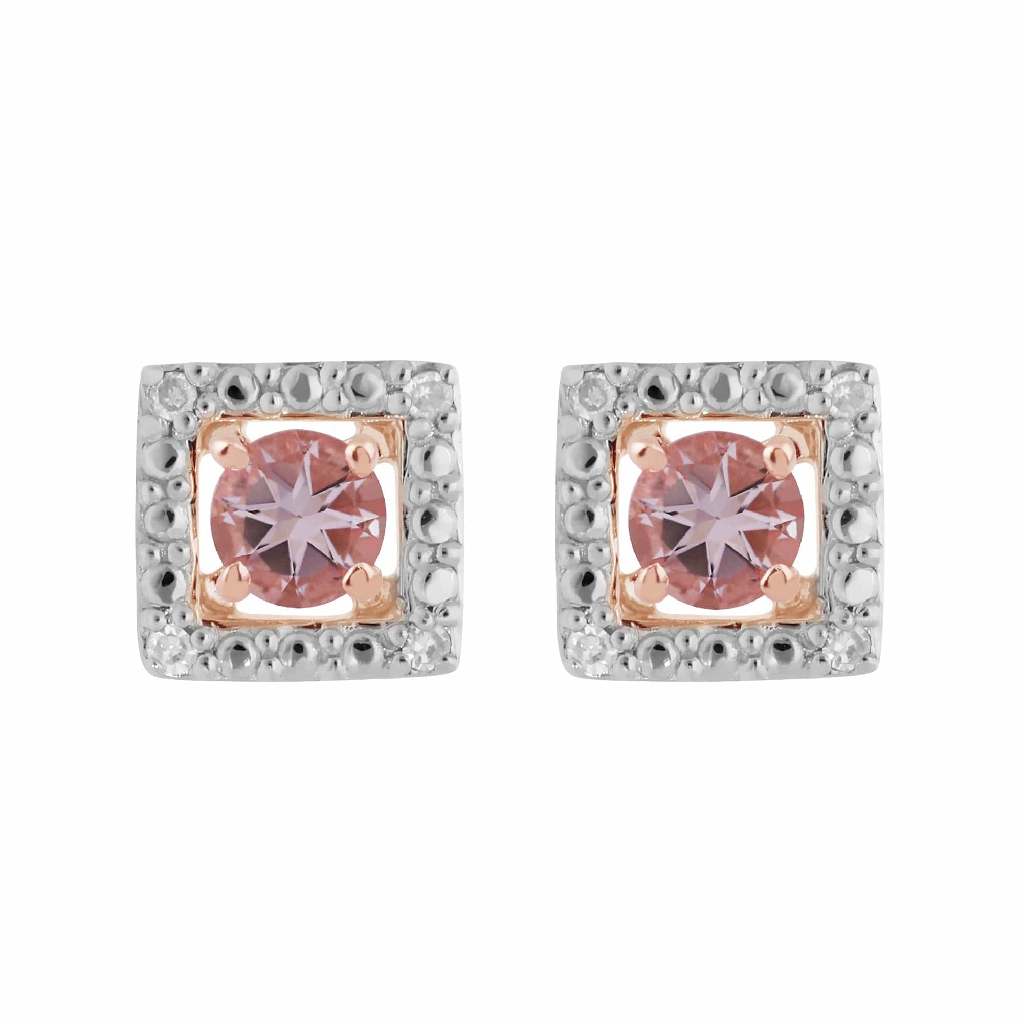 Product photograph of Classic Round Morganite Stud Earrings With Detachable Diamond Square Ear Jacket In 9ct Rose Gold from Gemondo Jewellery