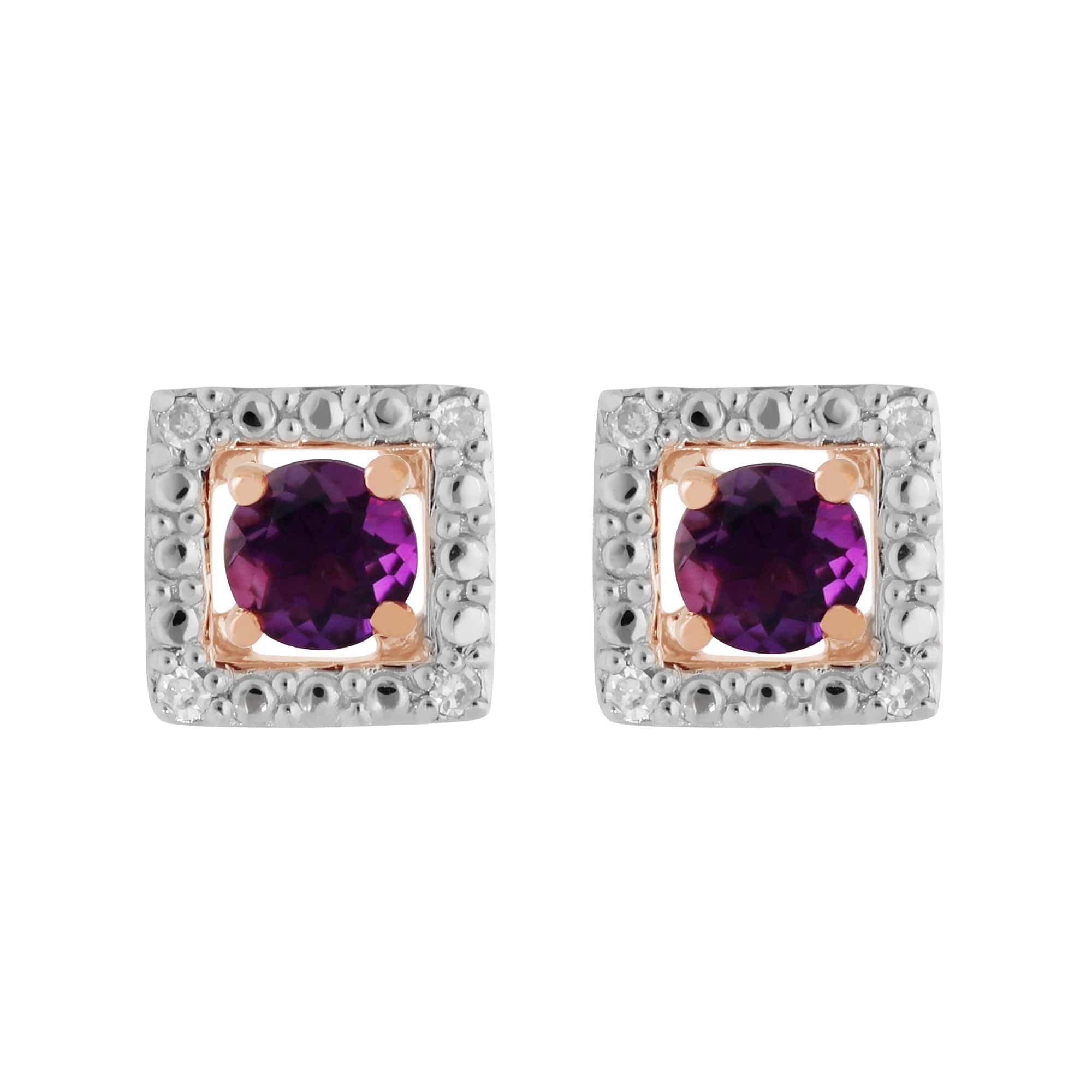 Product photograph of Classic Round Amethyst Stud Earrings With Detachable Diamond Square Ear Jacket In 9ct Rose Gold from Gemondo Jewellery