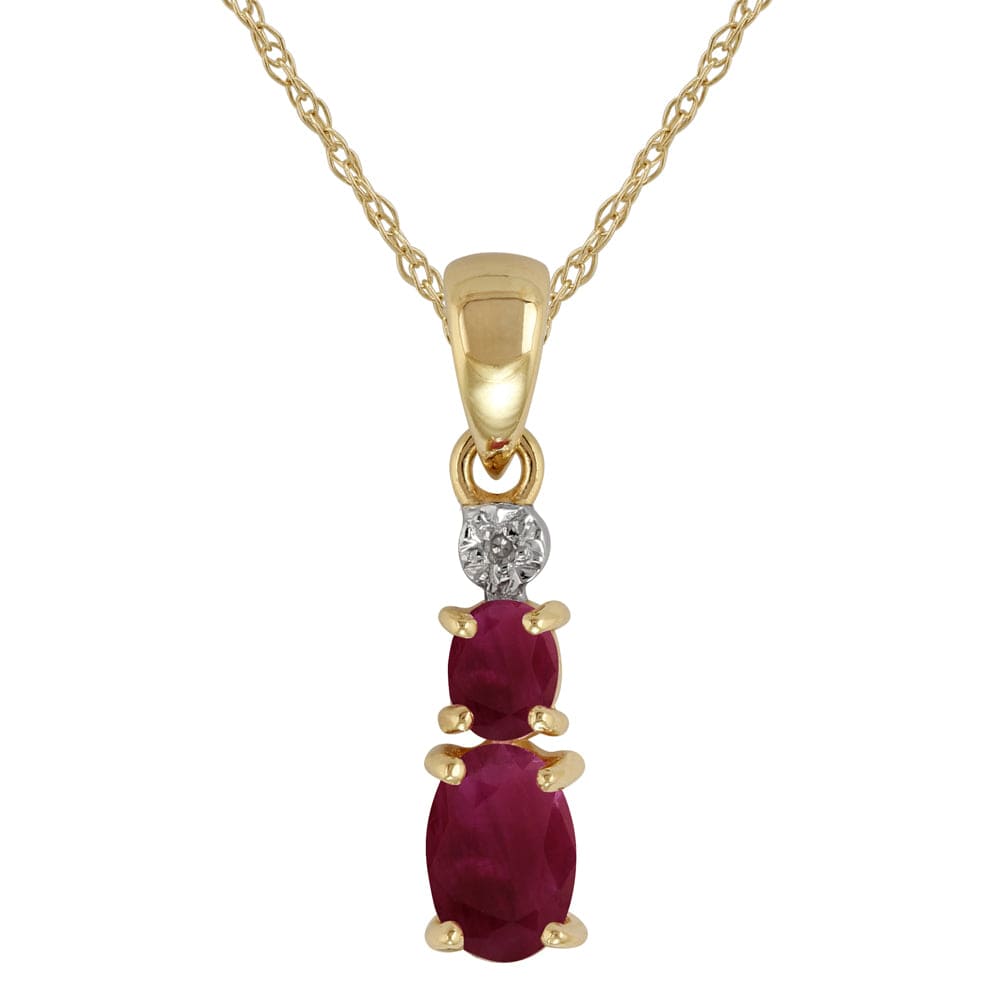 Photos - Pendant / Choker Necklace Classic Oval Ruby & Diamond Pendant in 9ct Yellow Gold