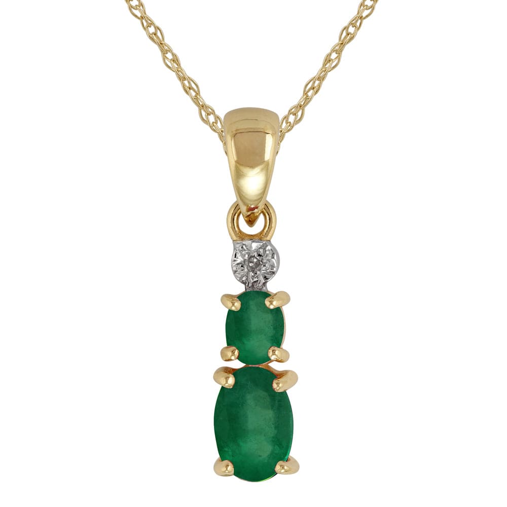 Photos - Pendant / Choker Necklace Classic two Oval Emerald & Diamond Pendant in 9ct Yellow Gold
