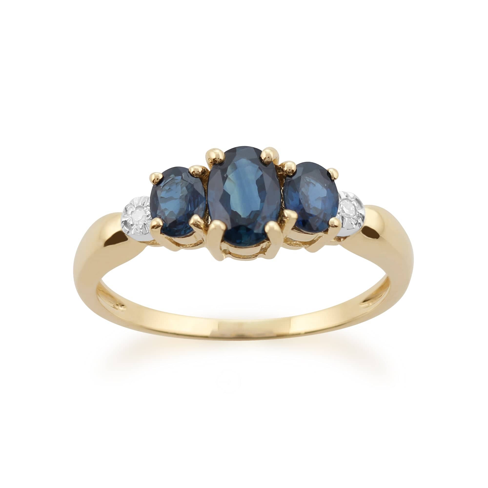 Product photograph of Classic Oval Sapphire Diamond Trilogy Ring In 9ct Yellow Gold from Gemondo Jewellery