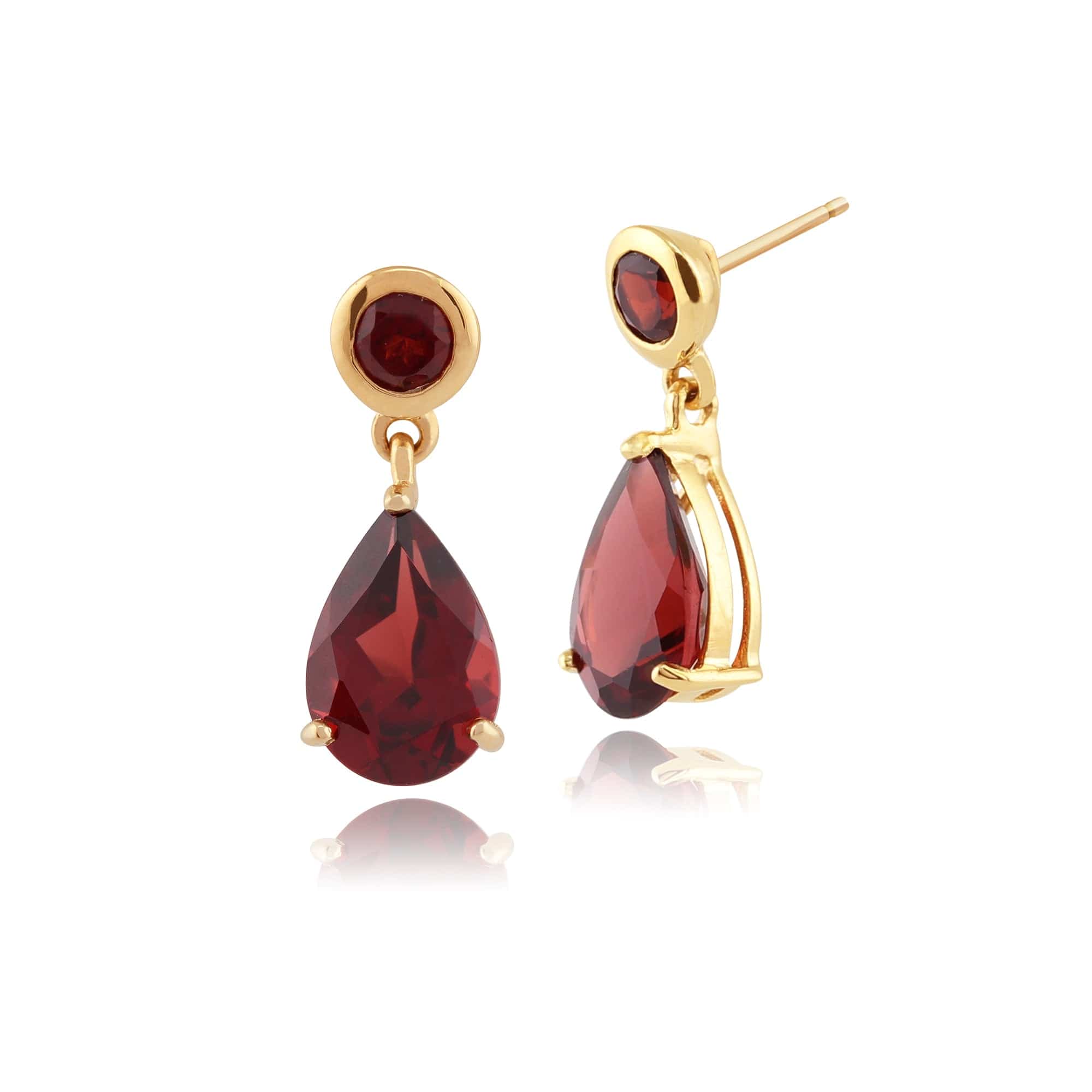 Product photograph of Classic Pear Garnet Drop Earrings In 9ct Yellow Gold from Gemondo Jewellery