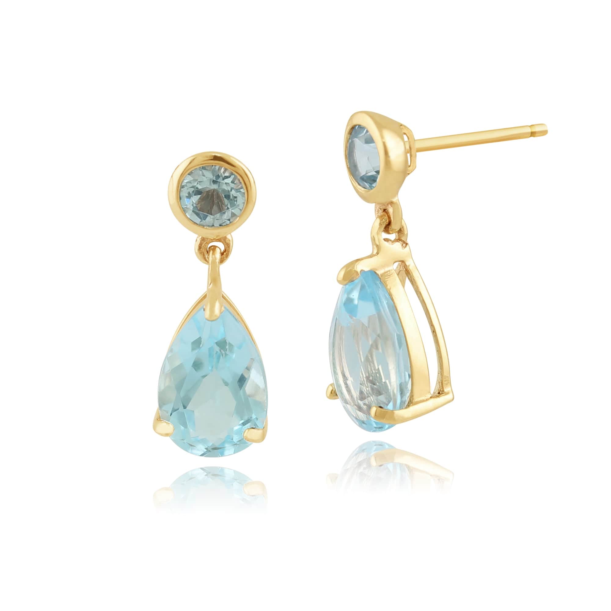 Product photograph of Classic Pear Blue Topaz Drop Earrings In 9ct Yellow Gold from Gemondo Jewellery