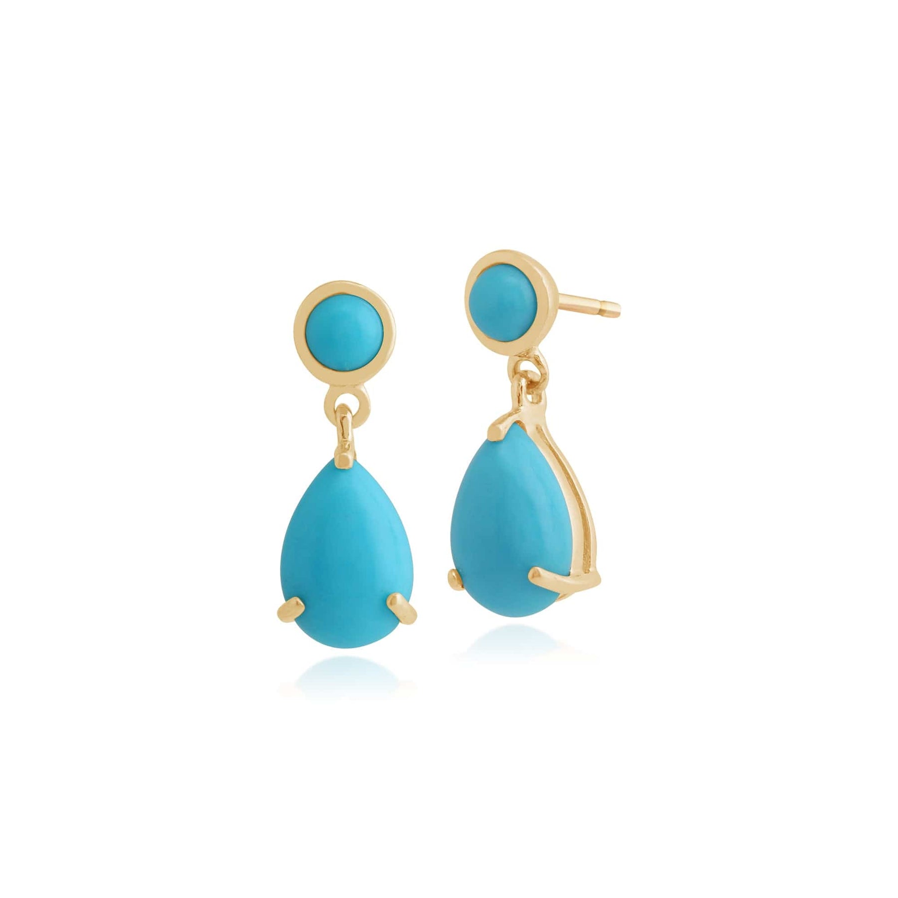 Classic Pear & Round Turquoise Drop Earrings in 9ct Yellow ...