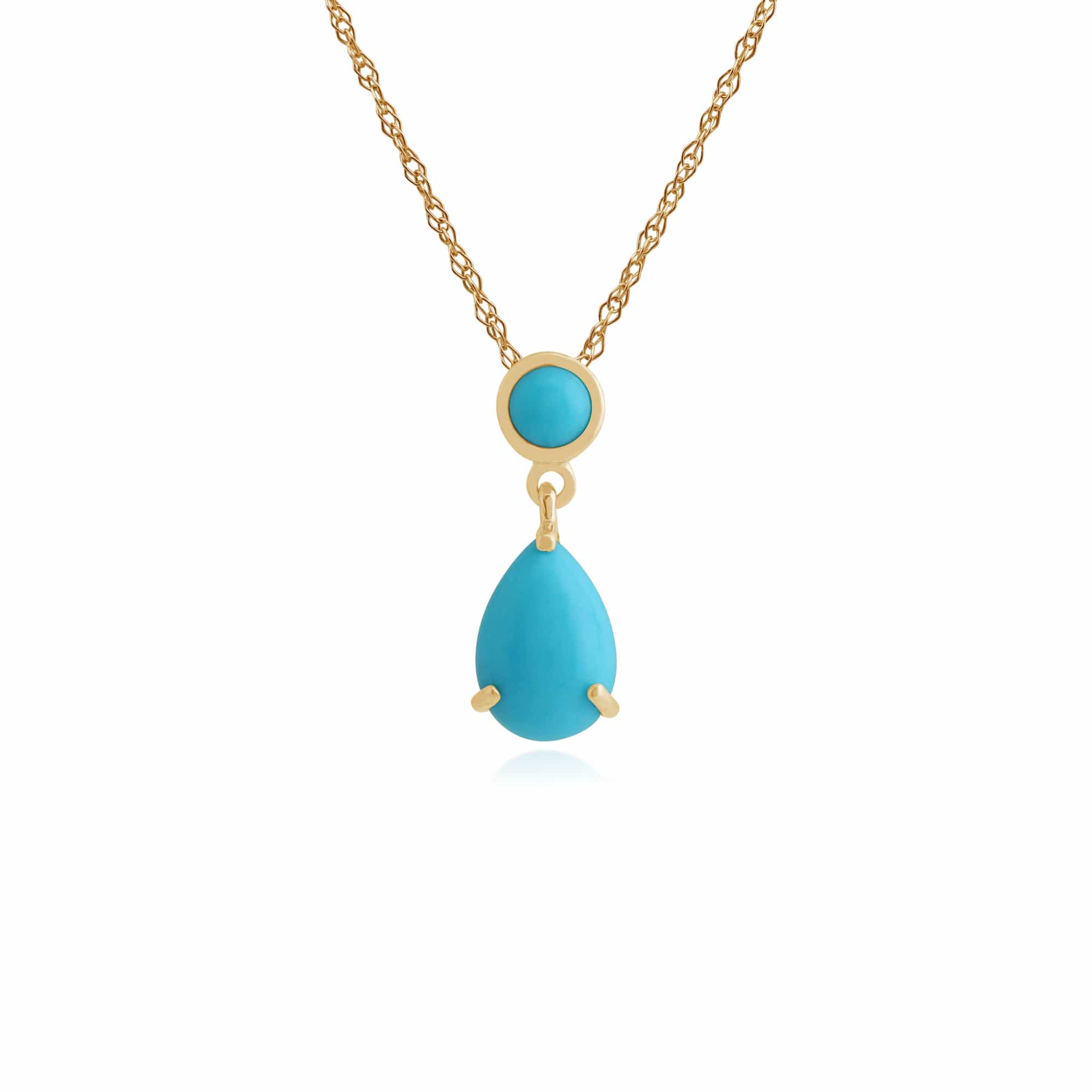 Image of Classic Pear & Round Turquoise Pendant in 9ct Yellow Gold