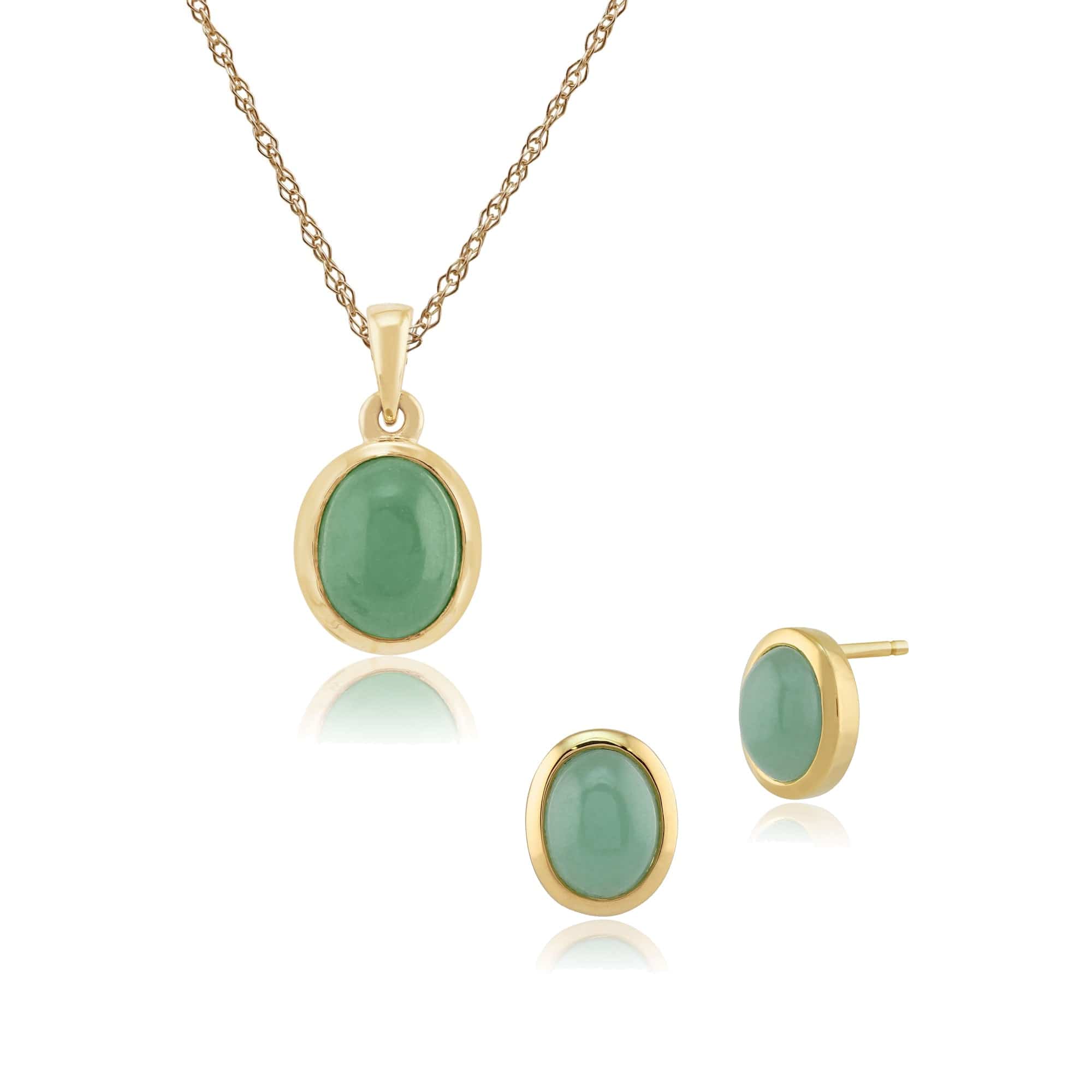 Product photograph of Classic Oval Jade Bezel Stud Earrings Pendant Set In 9ct Gold from Gemondo Jewellery